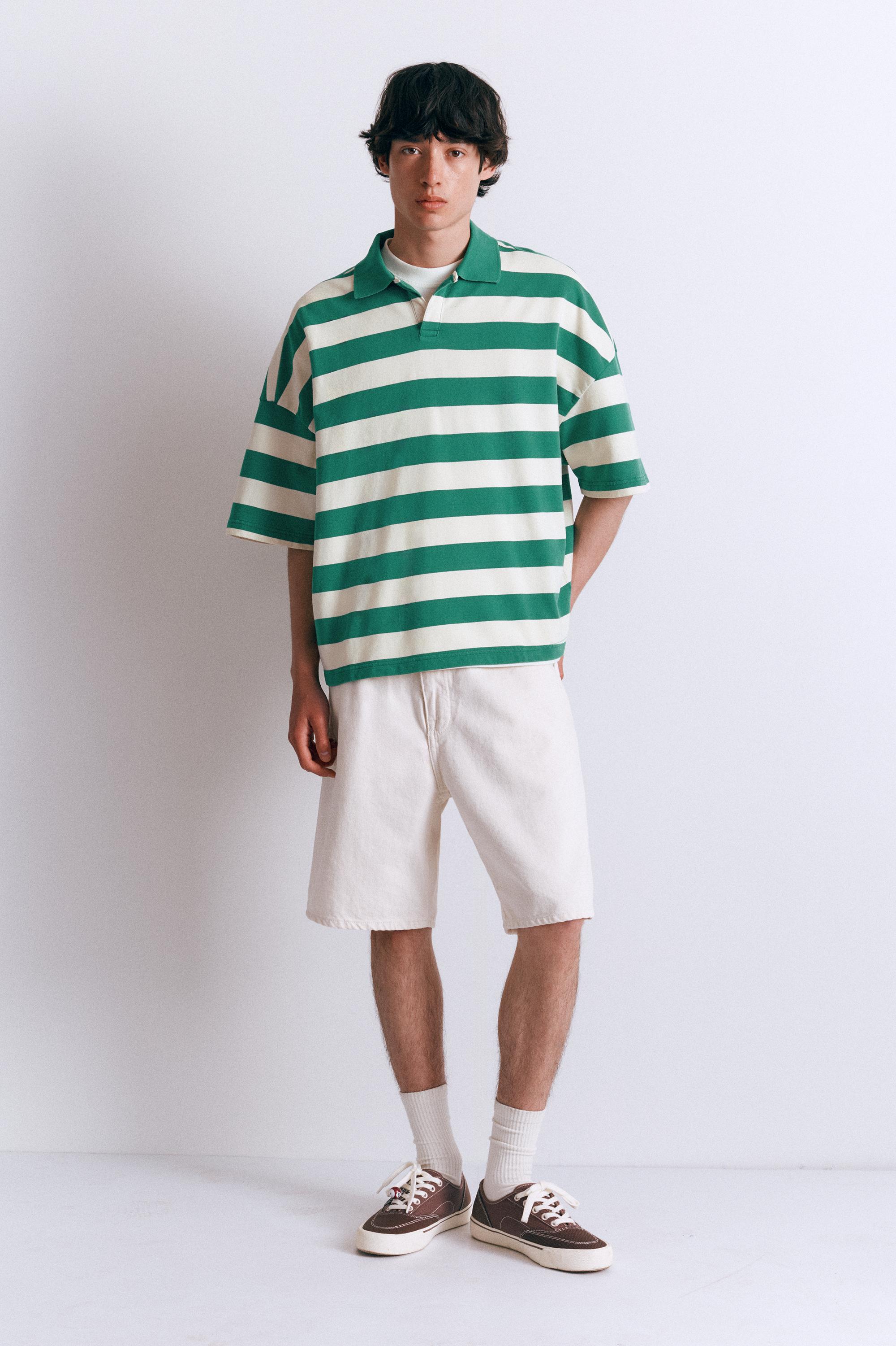 Çizgili boxy polo t-shirt - Görsel 17