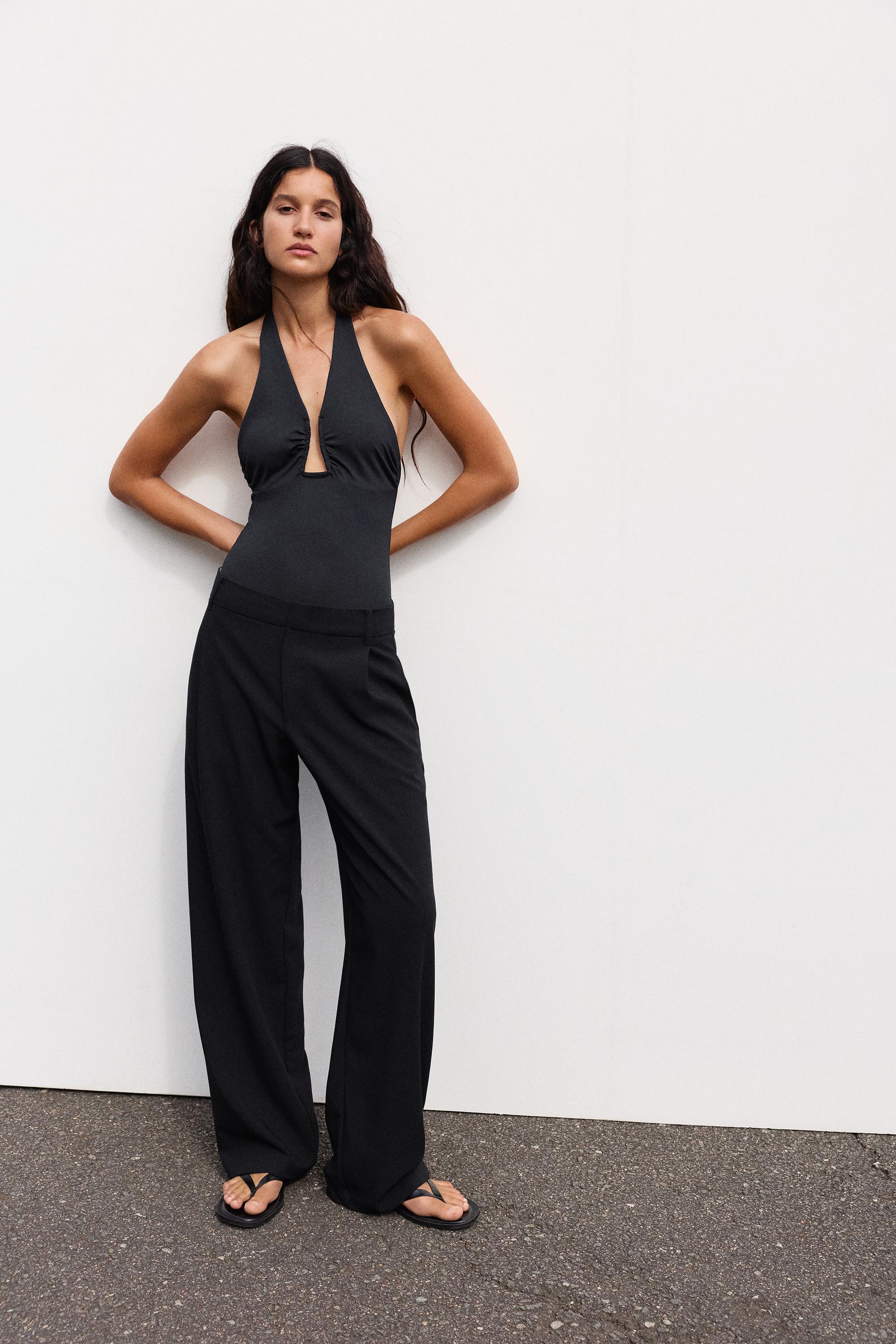 Gathered halterneck bodysuit — Black