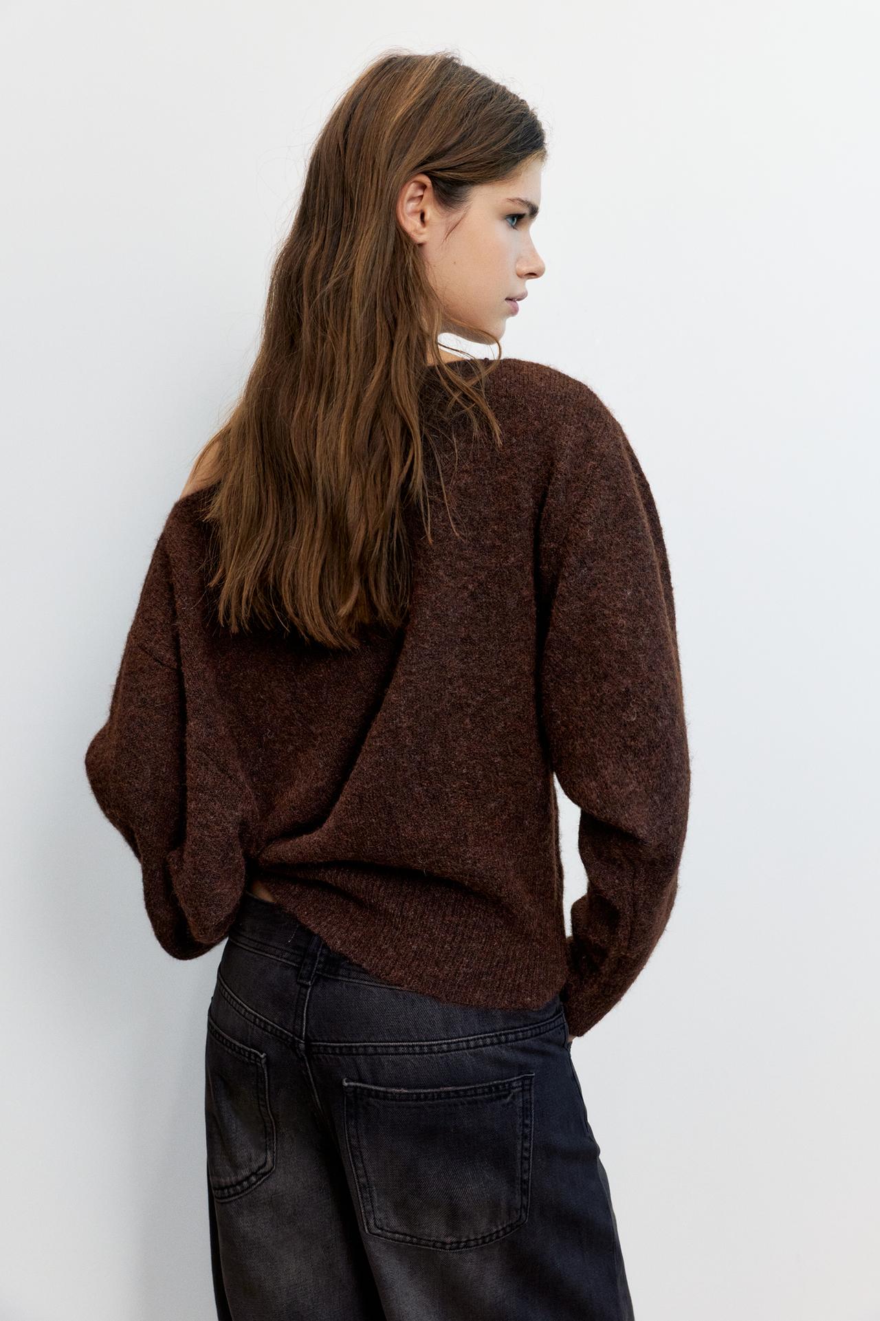 Asymmetric knit jumper — Brown