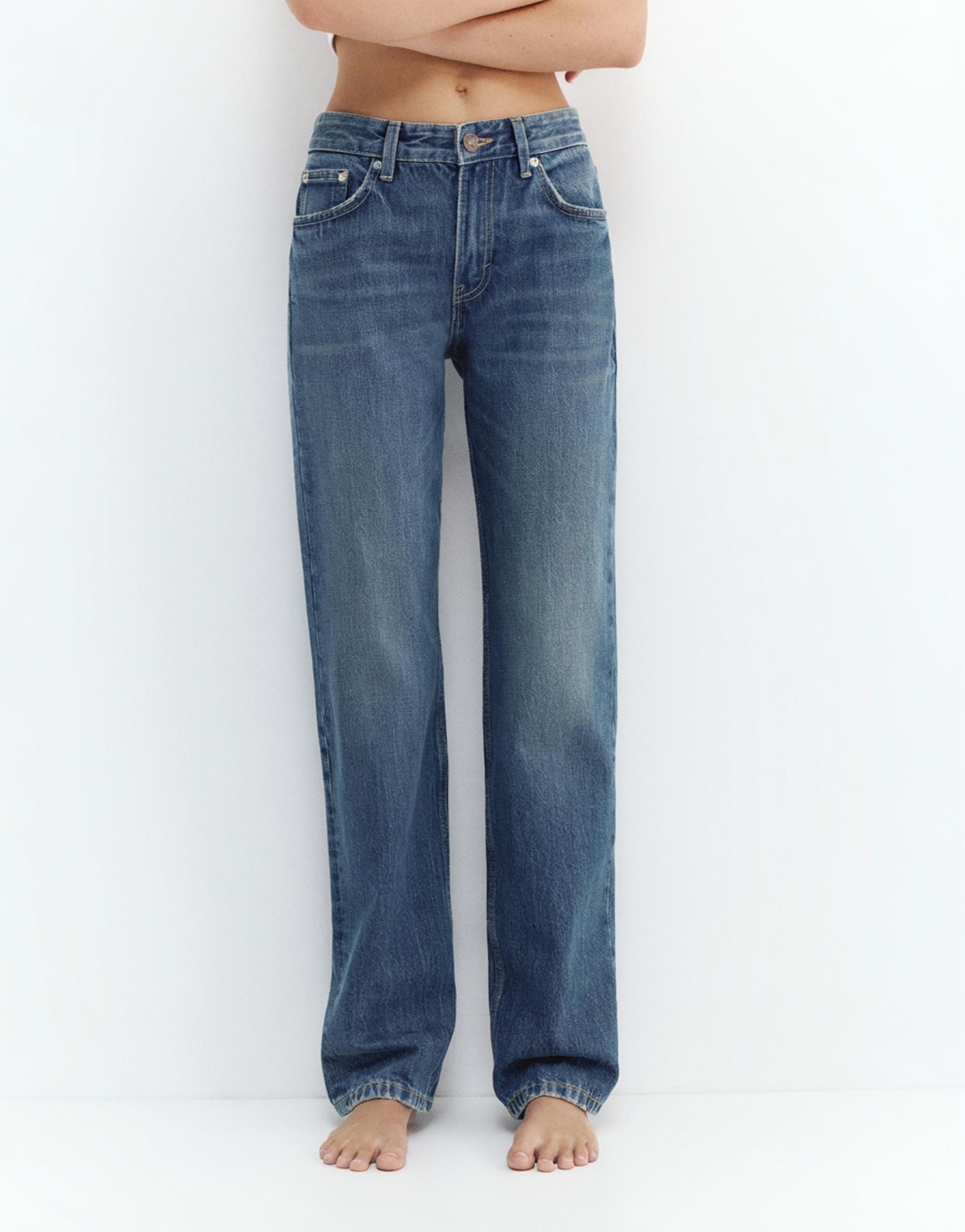Mid-waist straight-leg jeans — Dark blue