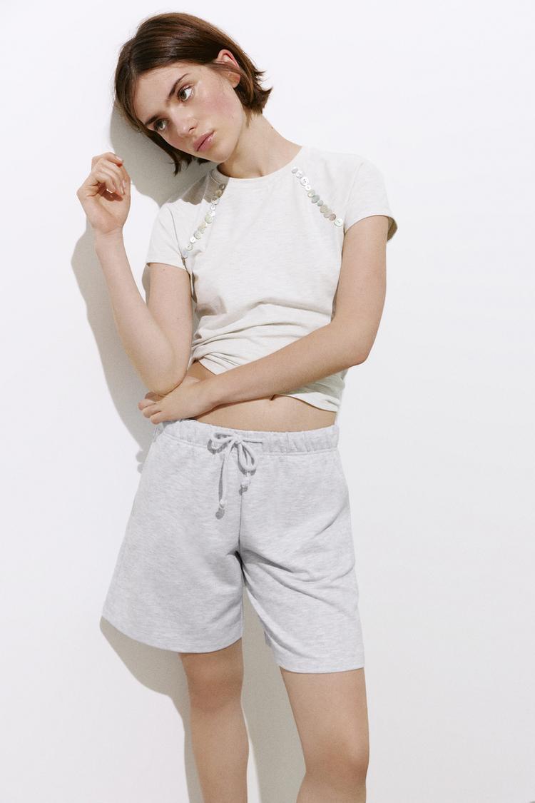 Bermuda shorts with elasticated waistband — Grey marl