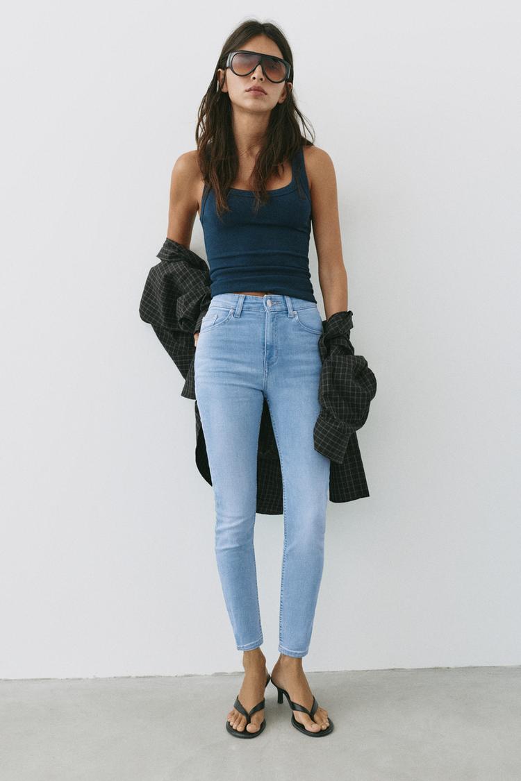 High-waist skinny jeans — Sky blue