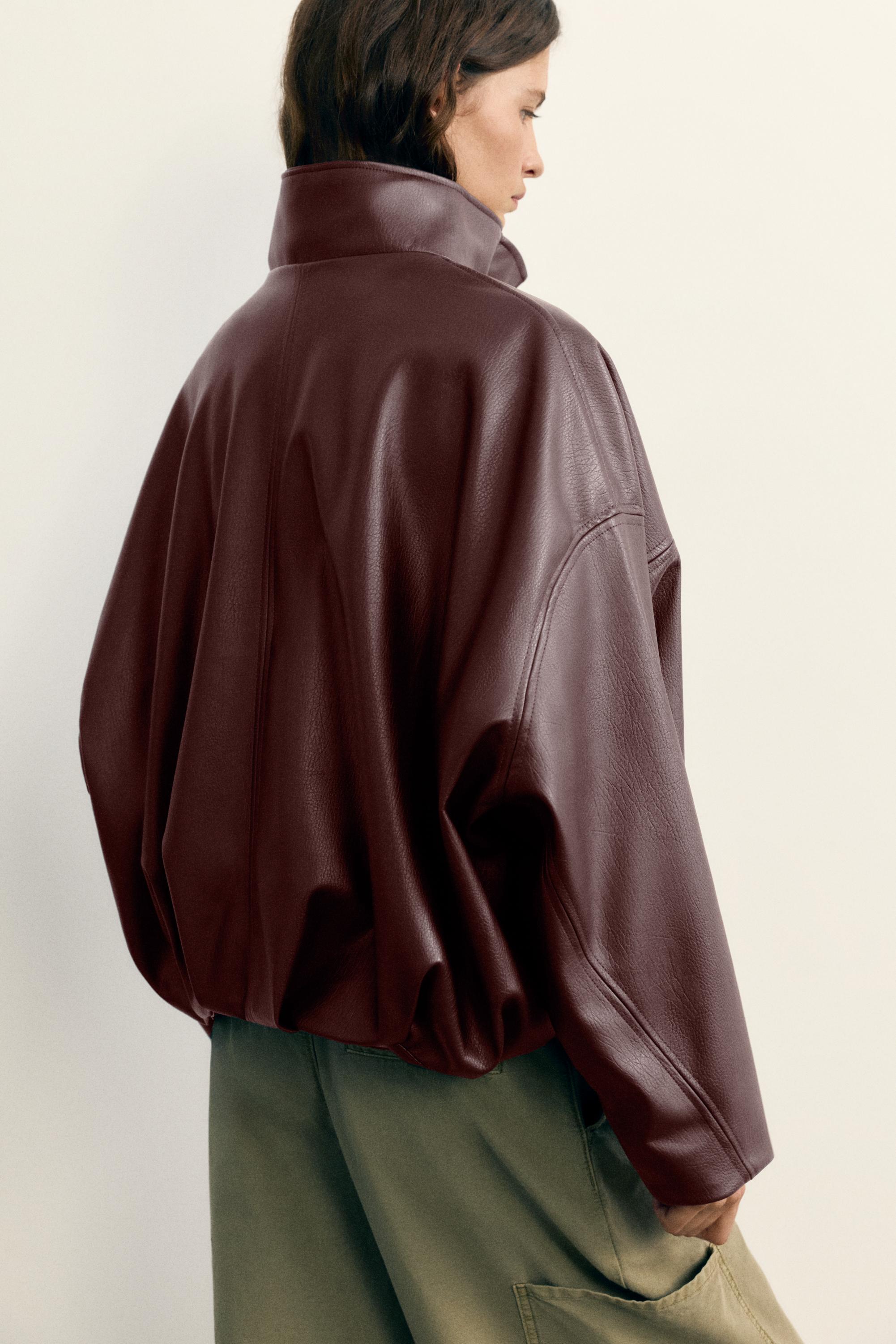 Leather effect balloon jacket — Chocolate