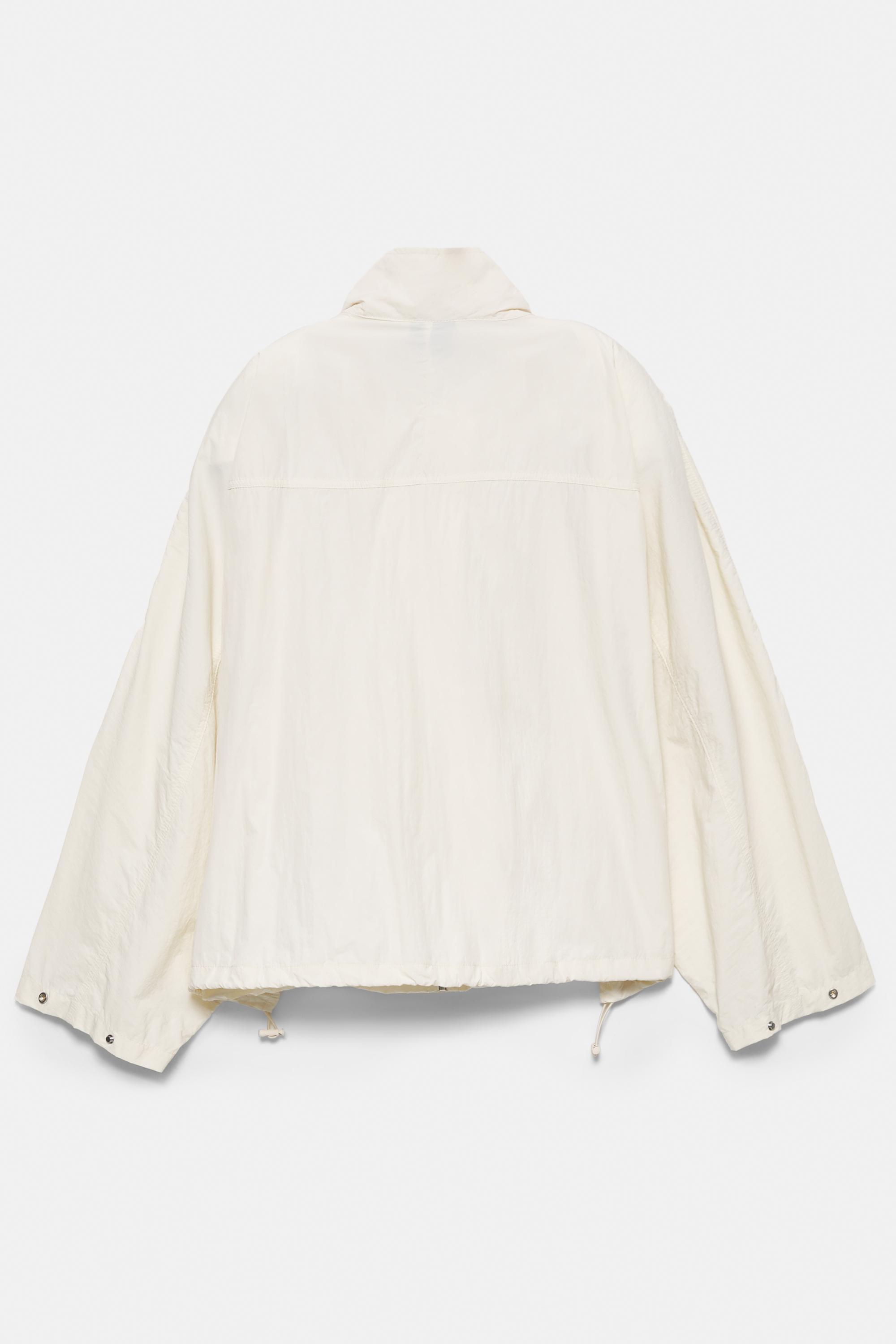 Short nylon-effect jacket — Ecru