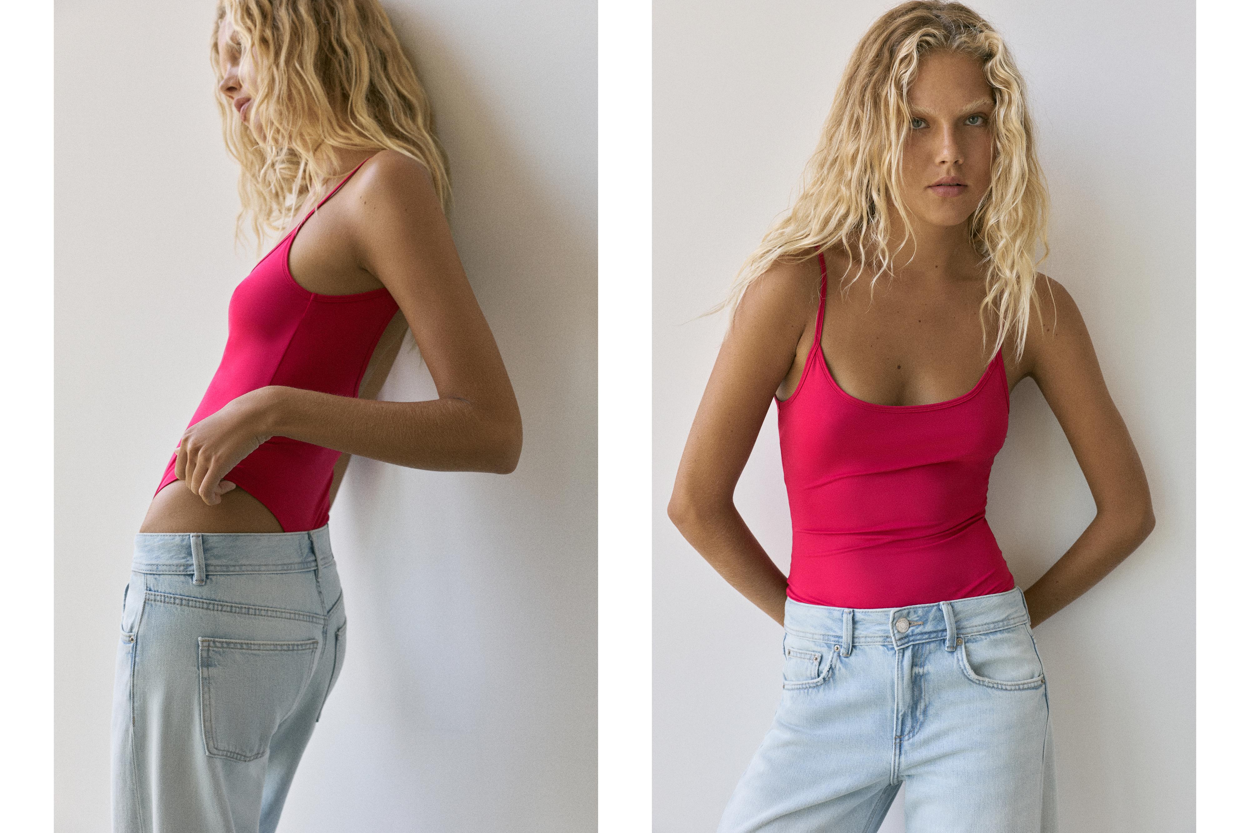 Polyamide bodysuit with thin straps — Raspberry
