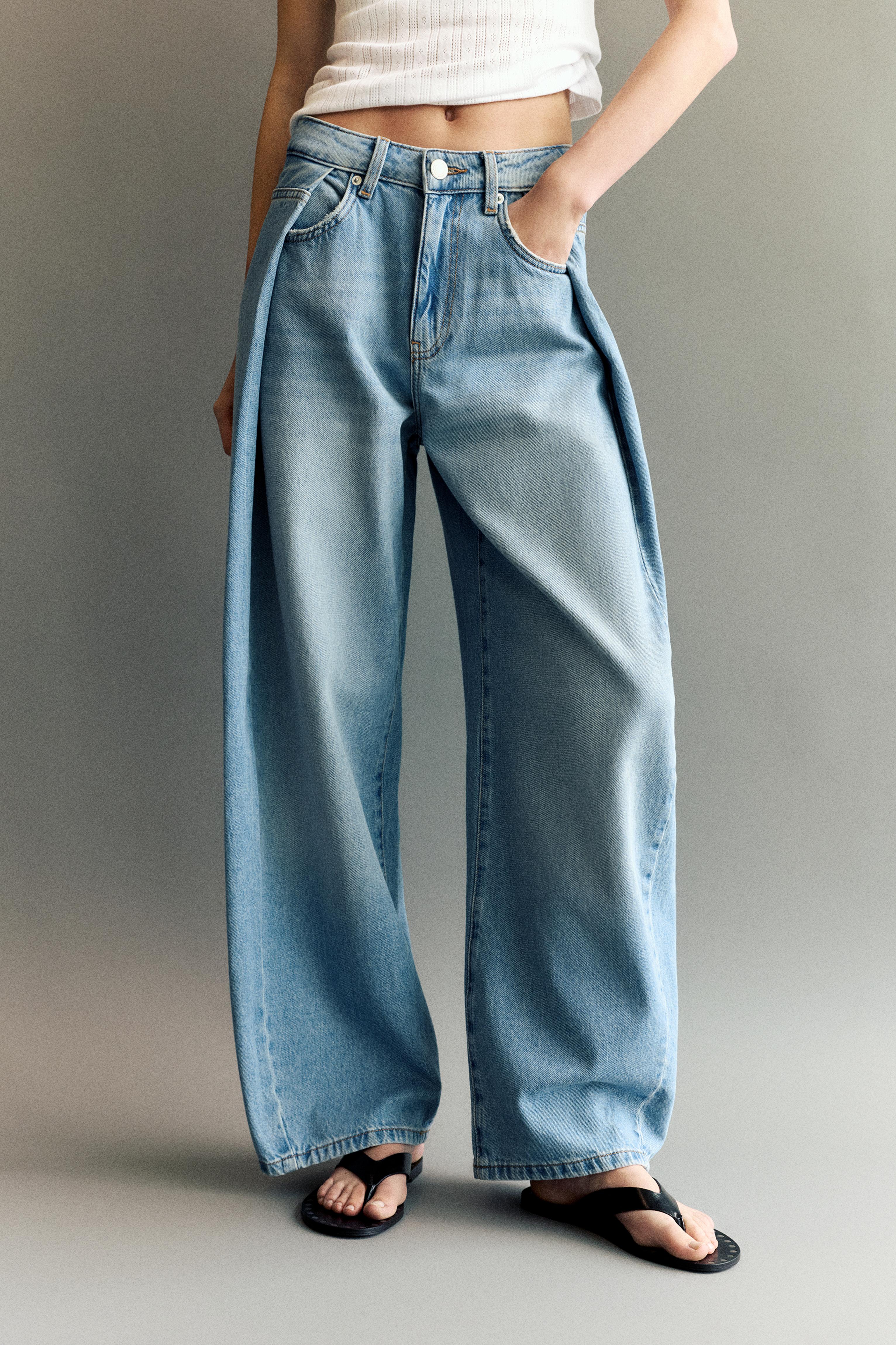 Pleated balloon fit baggy jeans — Pale blue