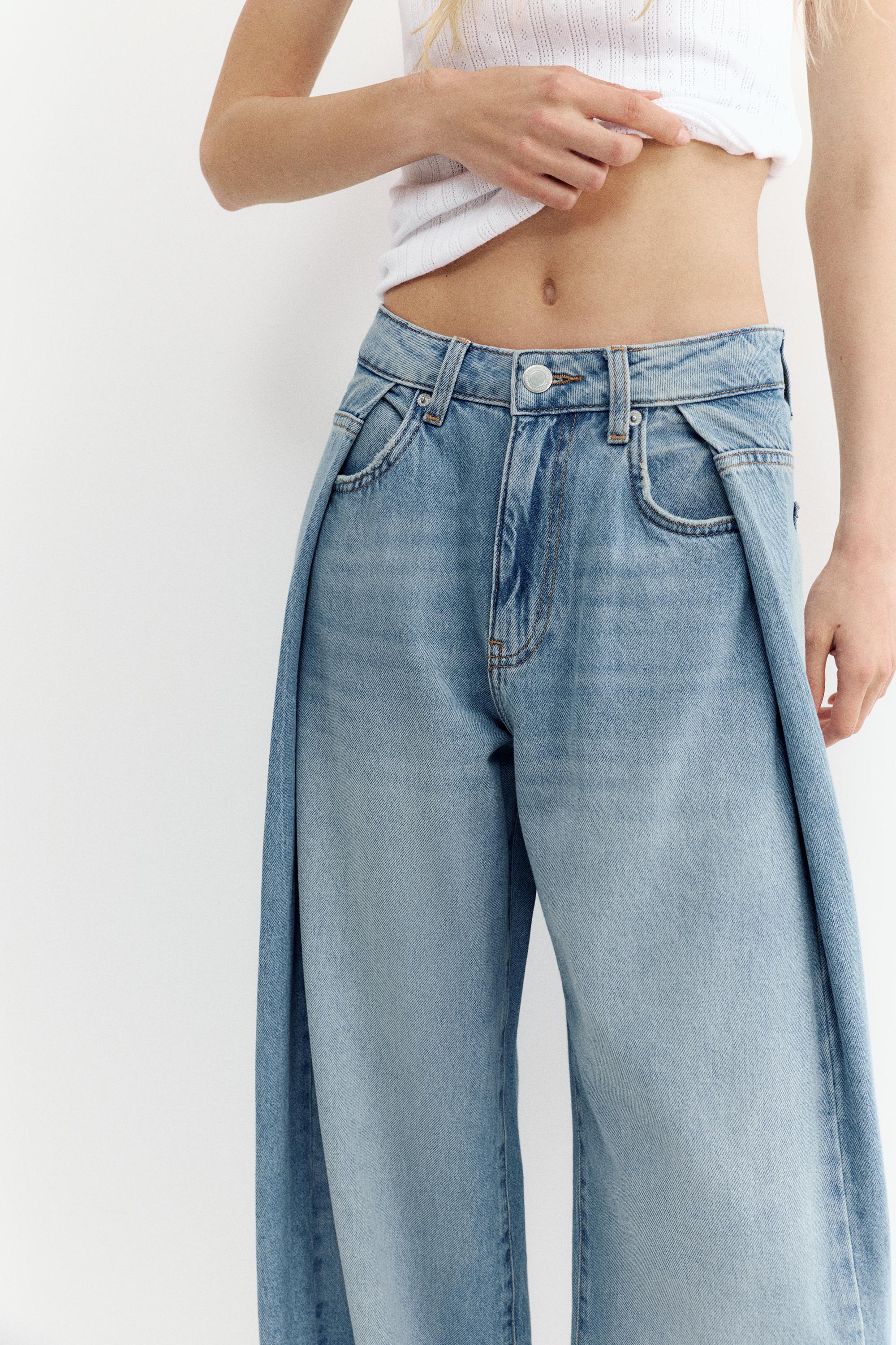 Pleated balloon fit baggy jeans — Pale blue