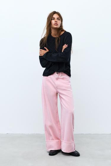 Baggy jeans with turn-up hems — Pink 2