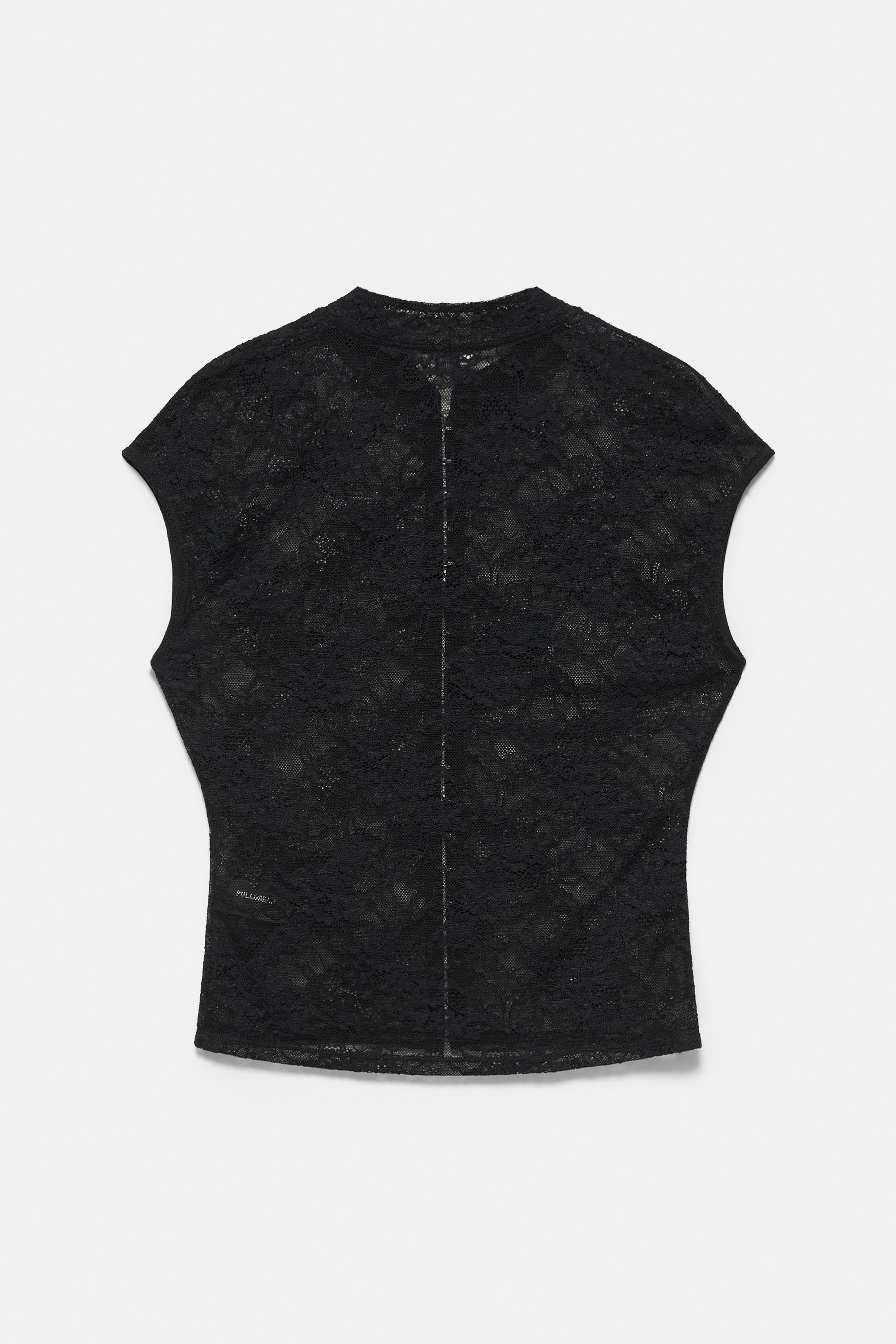 Lace stand collar top — Black