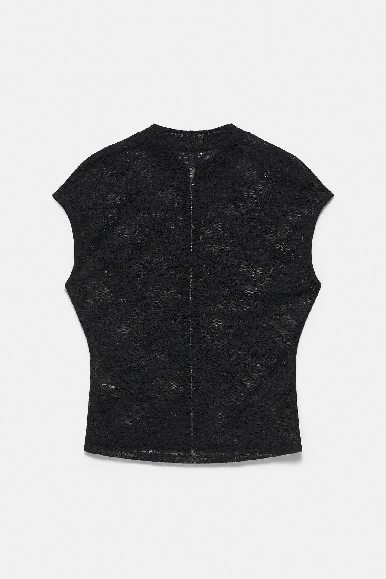 Lace stand collar top — Black