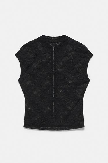 Lace stand collar top — Black 7