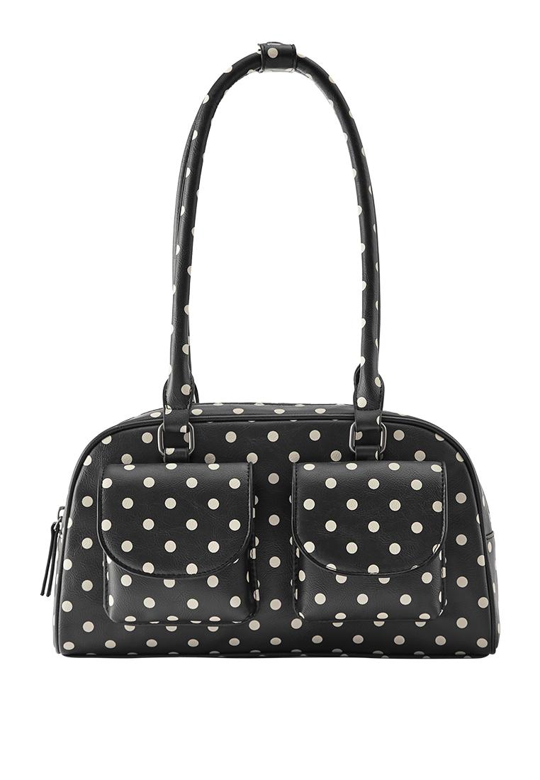 Polka dot multipocket shoulder bag — Black