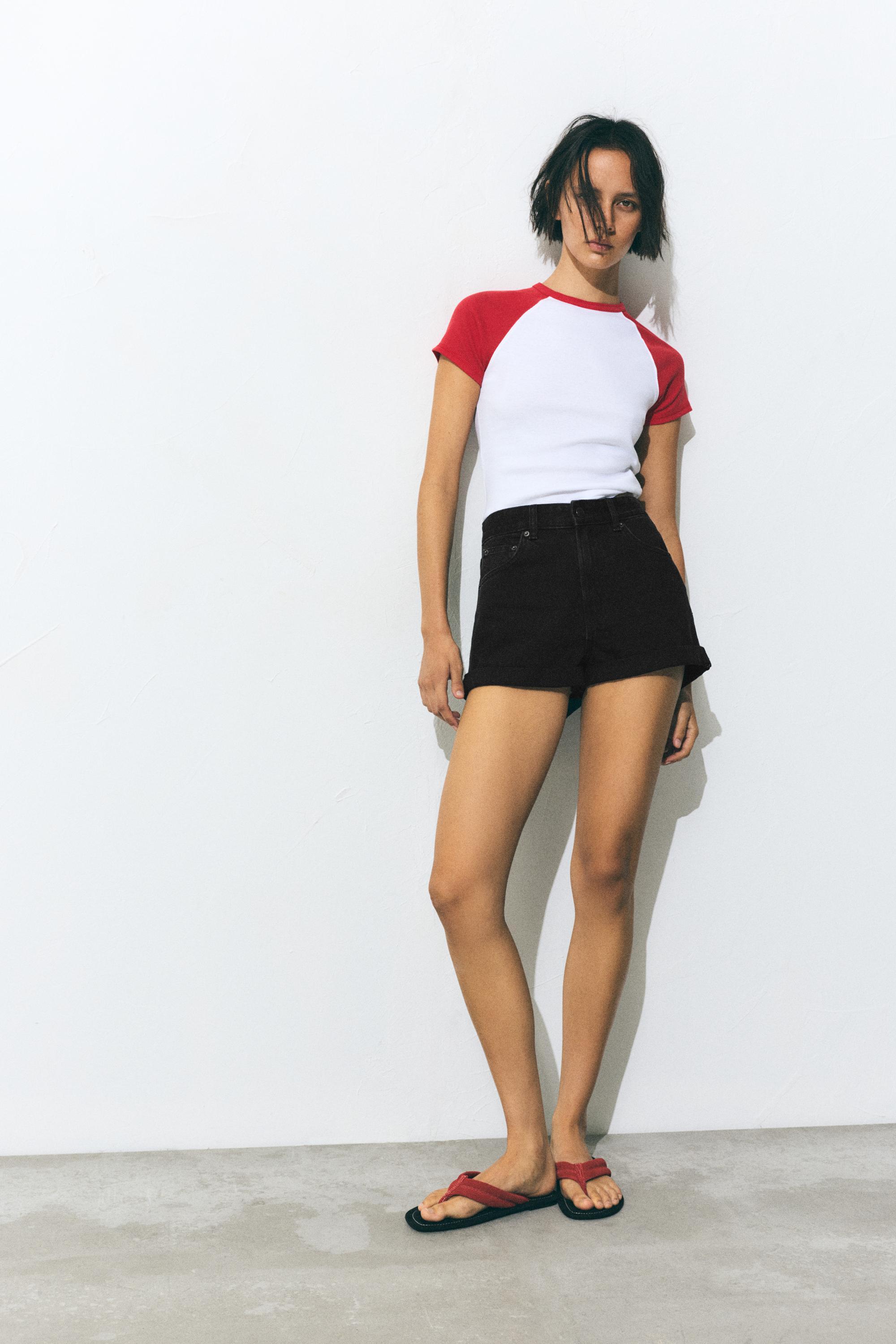 Denim mom fit shorts with turn-up hems — Black