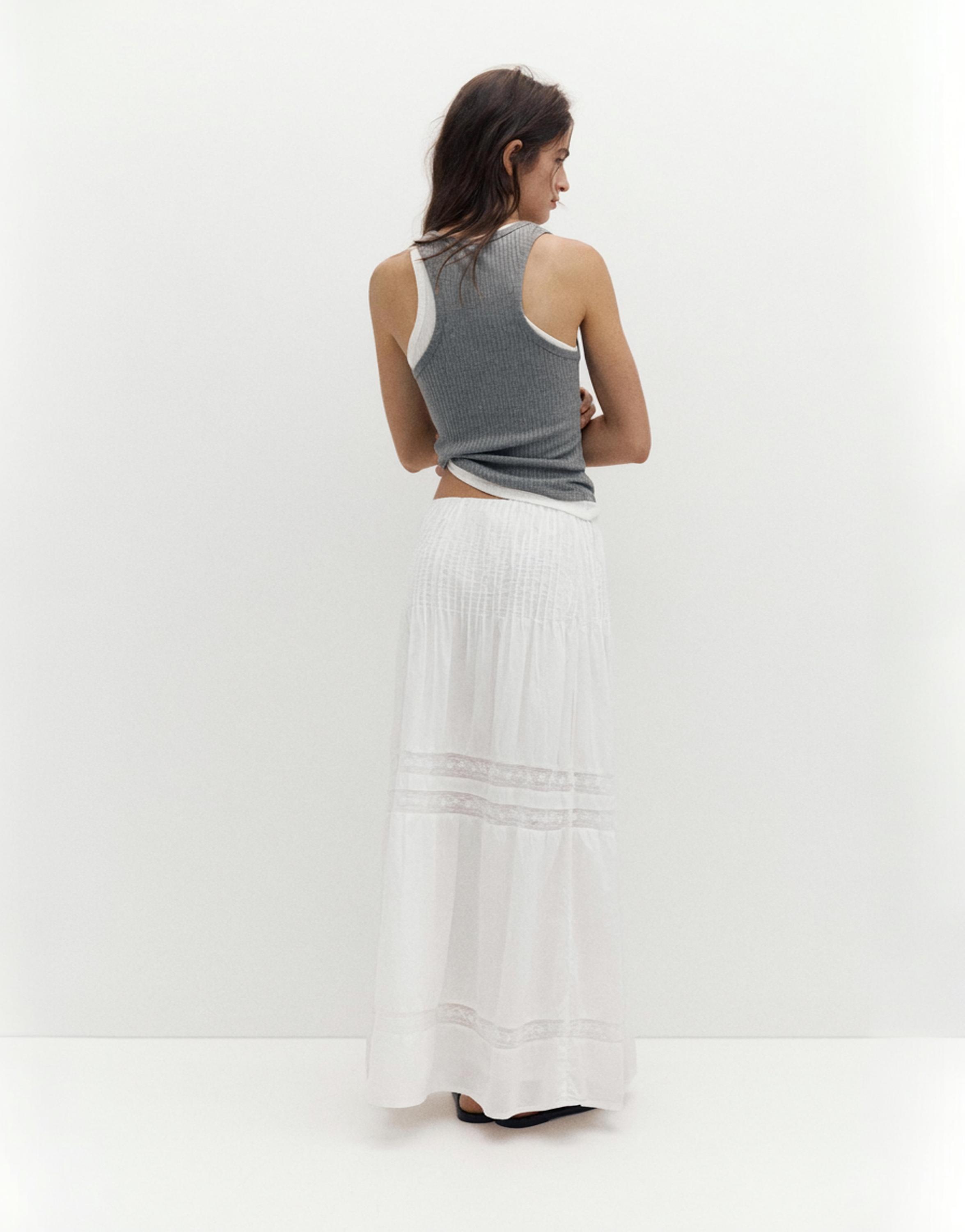 White tiered long skirt — White