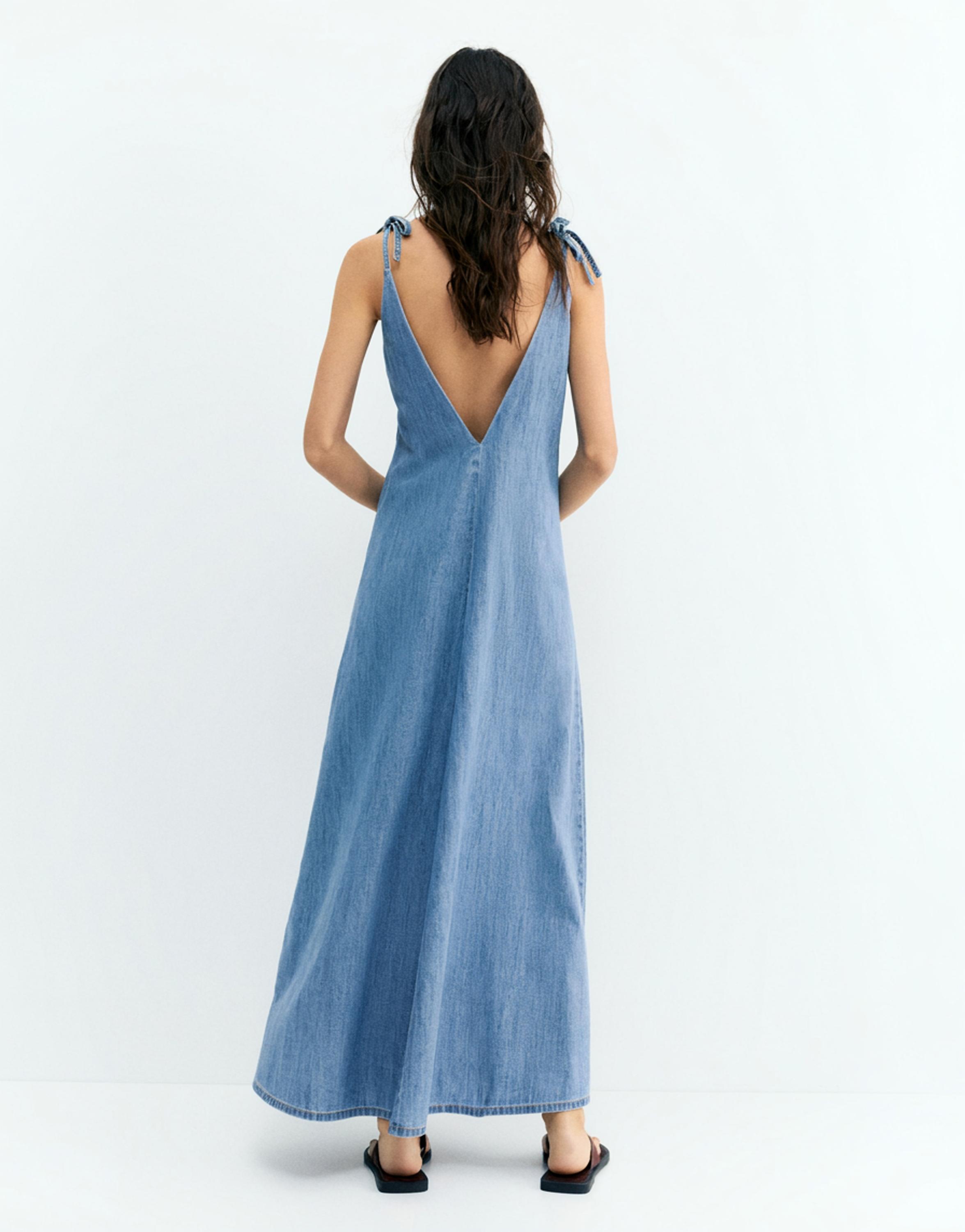 Askılı uzun jean elbise - Görsel 6
