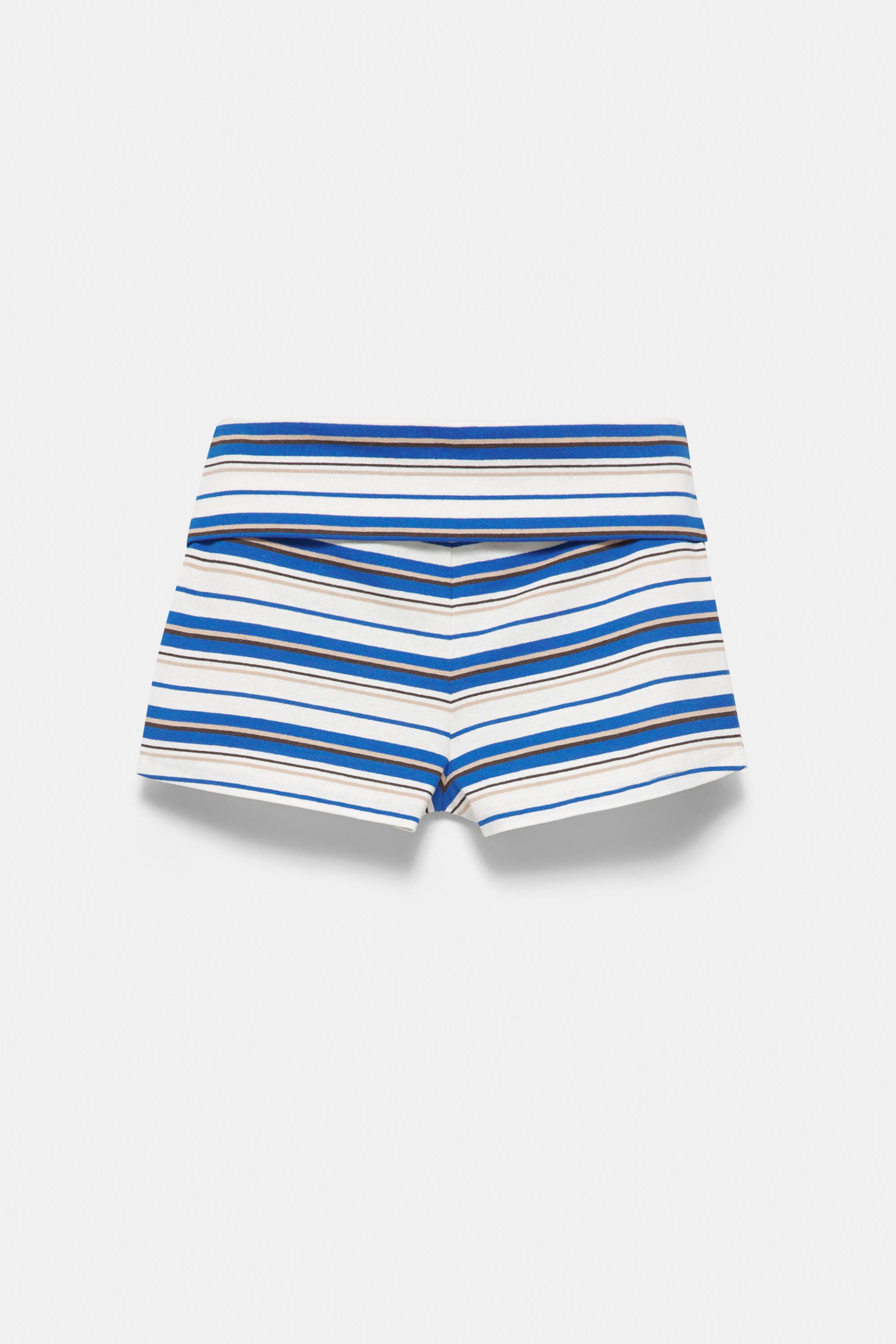 Striped shorts with turn-up waist — Striped