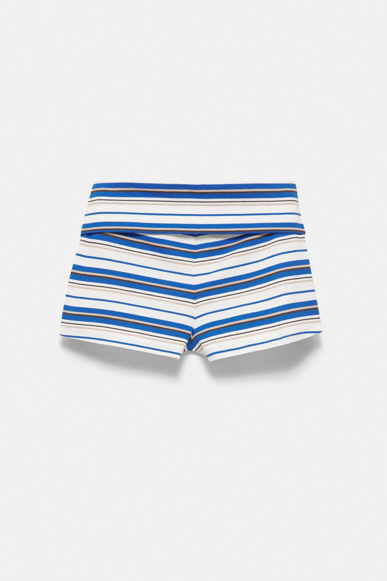 Striped shorts with turn-up waist — Striped