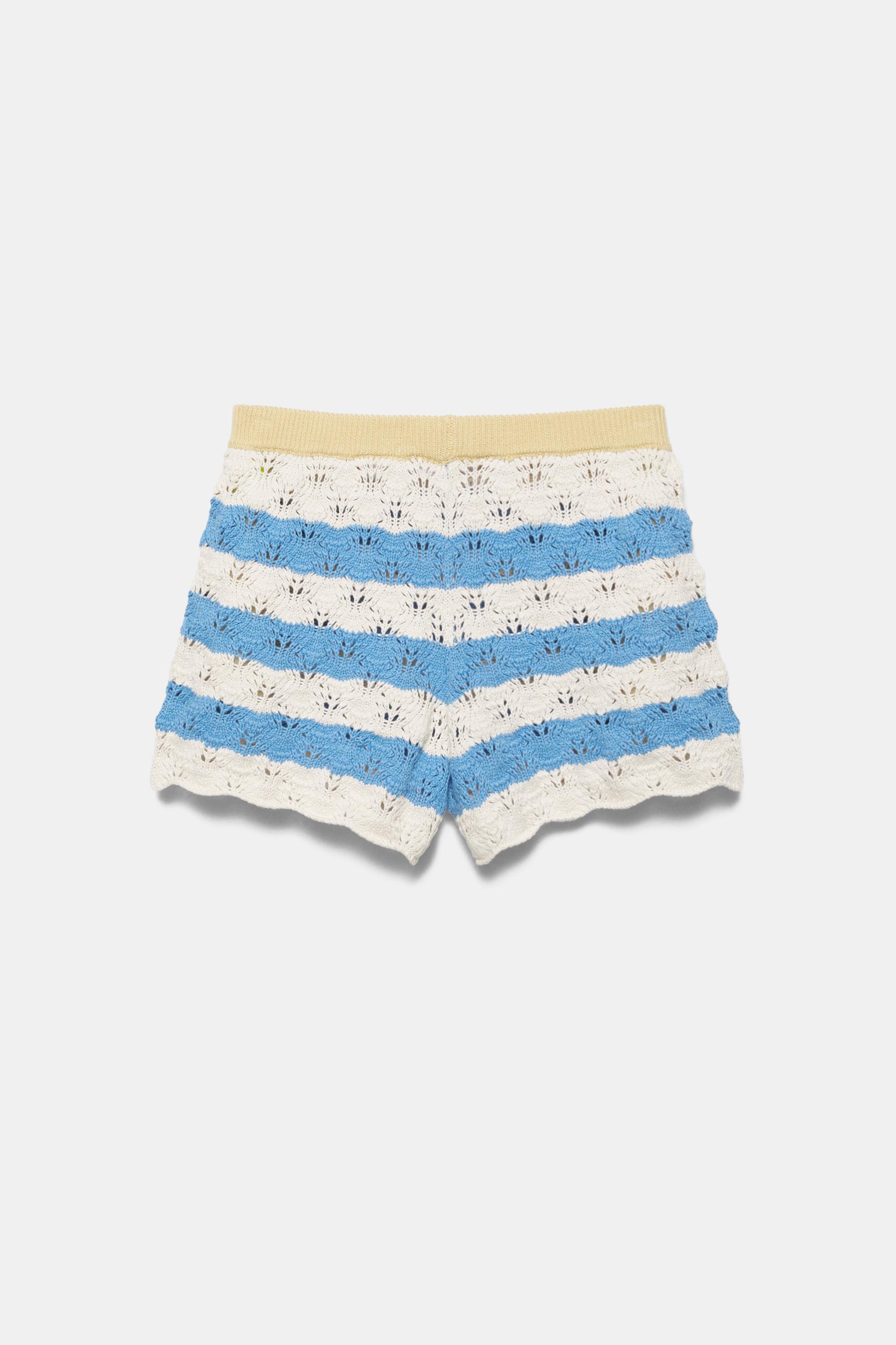 Striped crochet shorts — Pale blue
