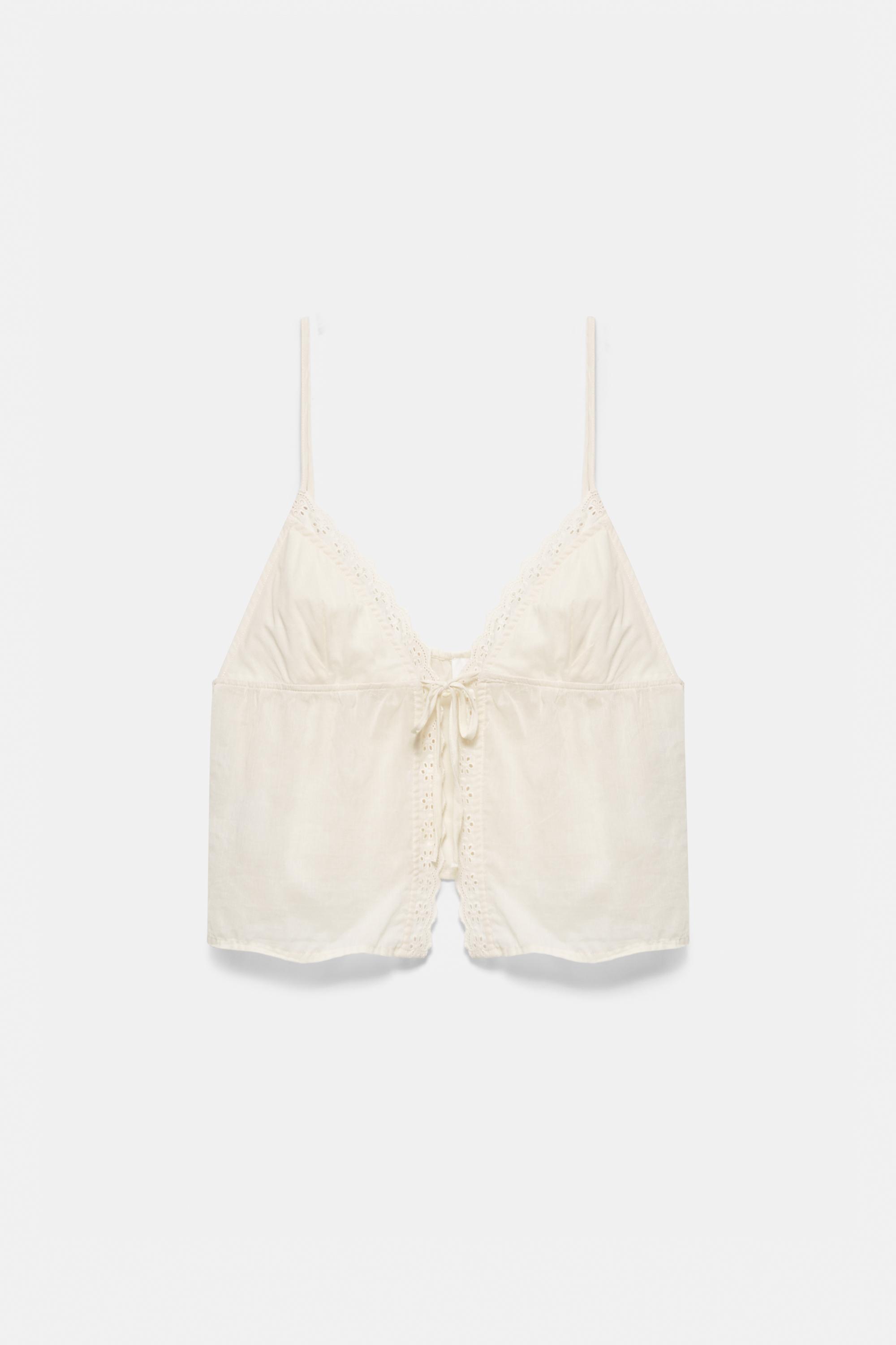 Strappy top with lace trim — Beige