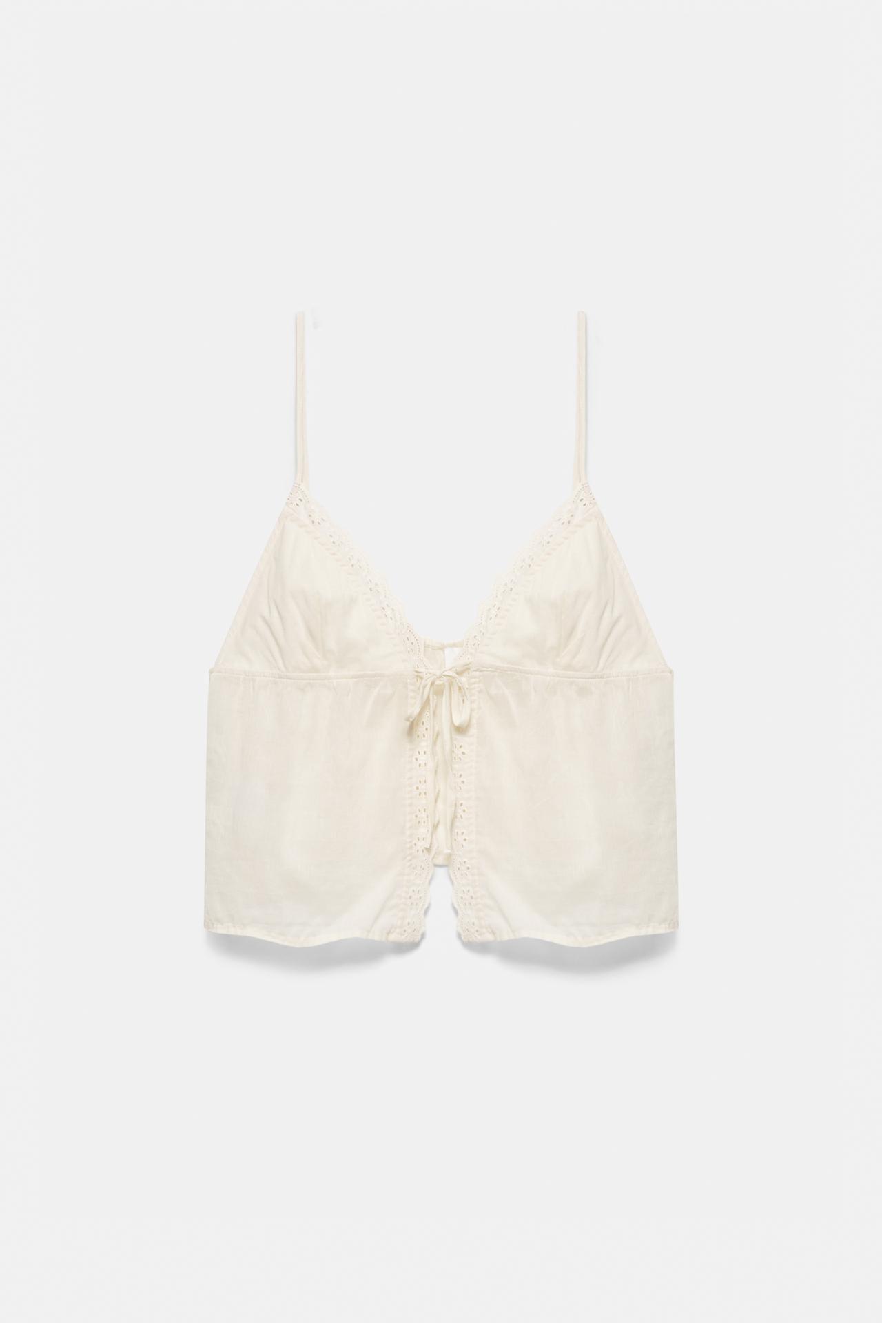 Strappy top with lace trim — Beige
