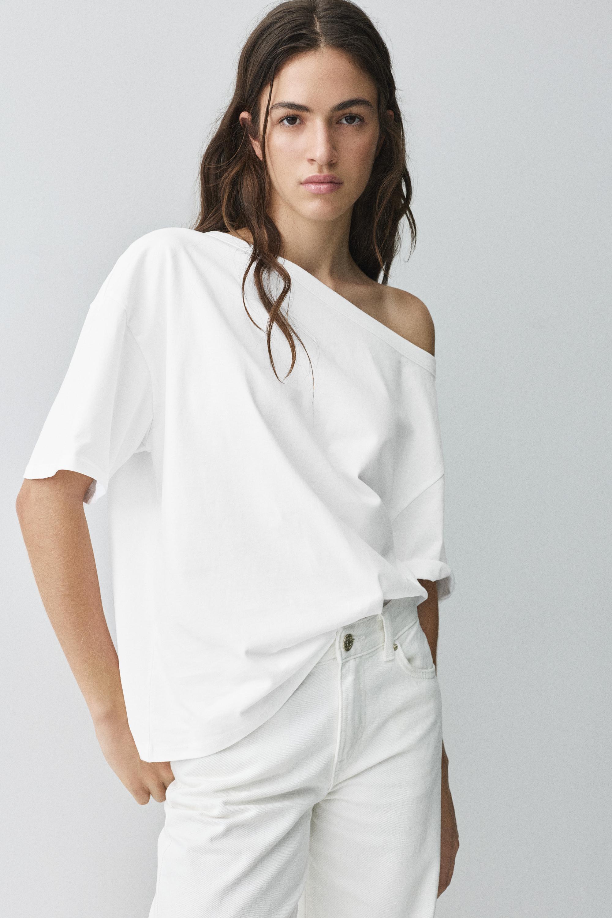 Asymmetric short sleeve T-shirt — White