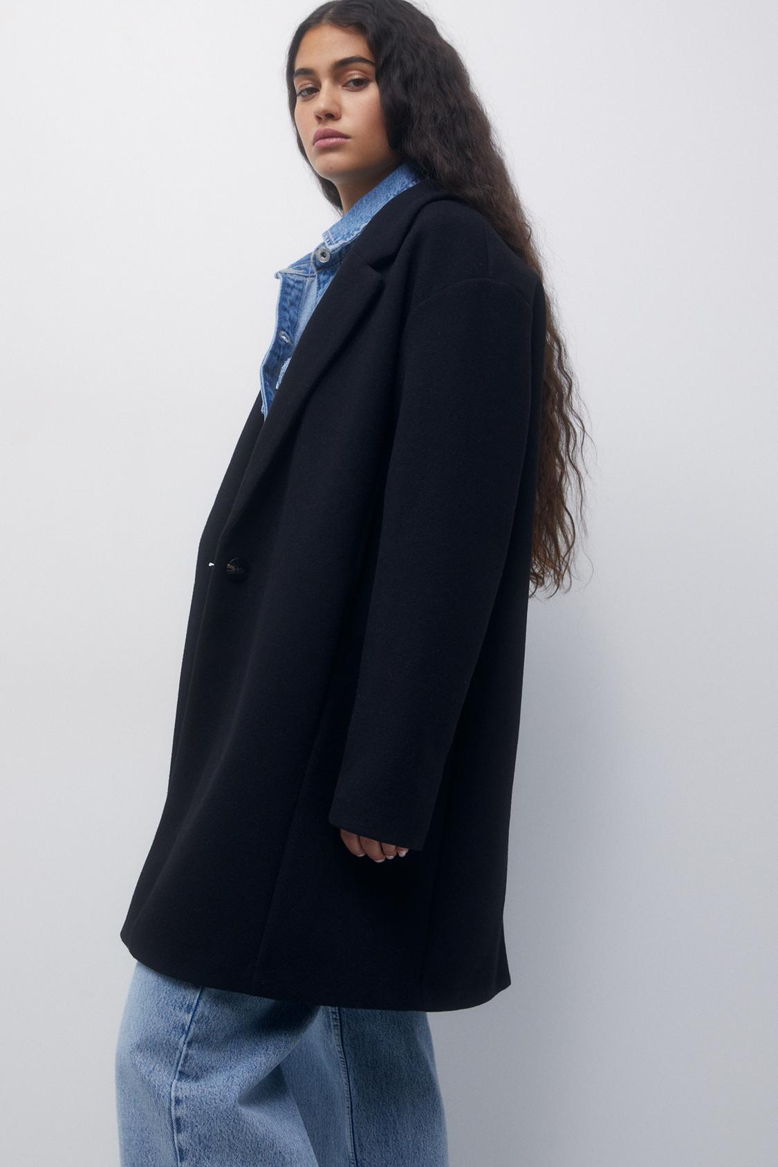Felt texture coat with button - PULL&BEAR