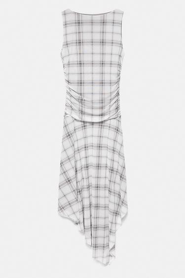 Asymmetric check midi dress — Dark grey 1
