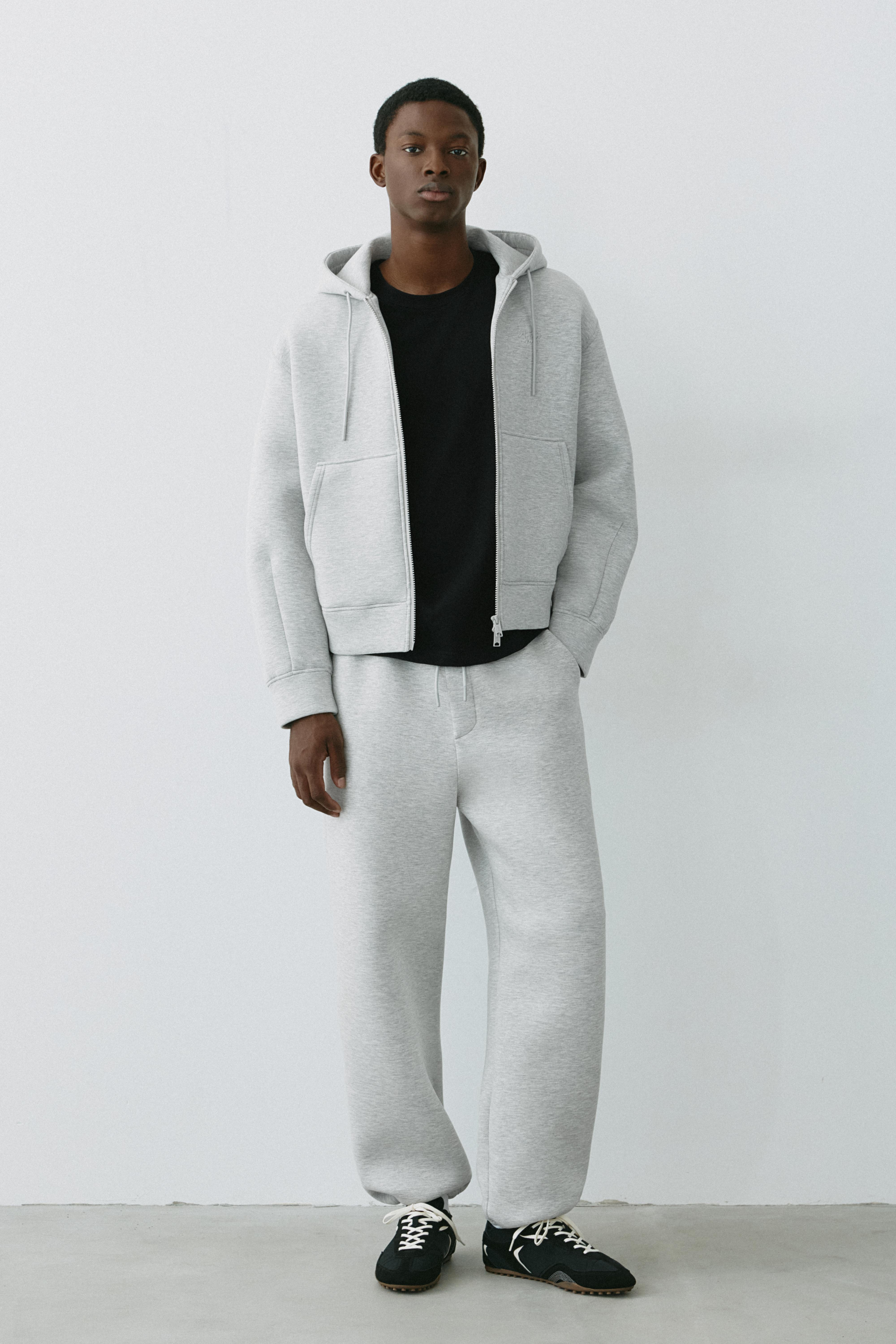 Neoprene-effect zip-up hoodie — Grey marl