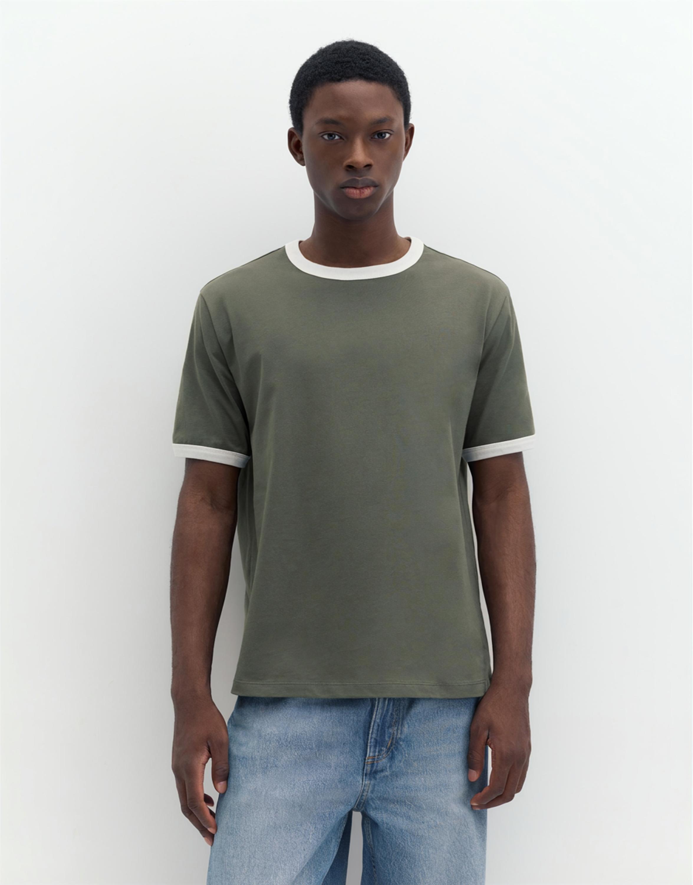 Contrast trim T-shirt — Khaki