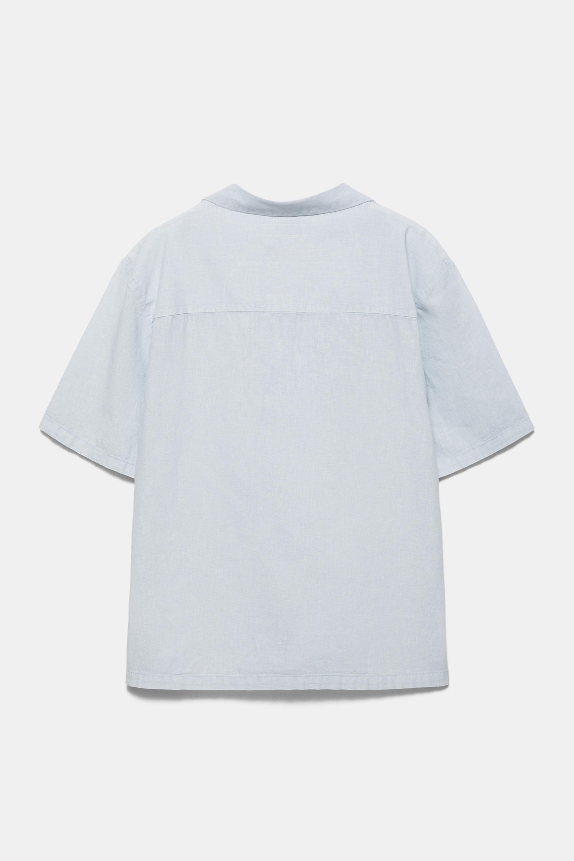 Short sleeve linen blend shirt — Pale blue