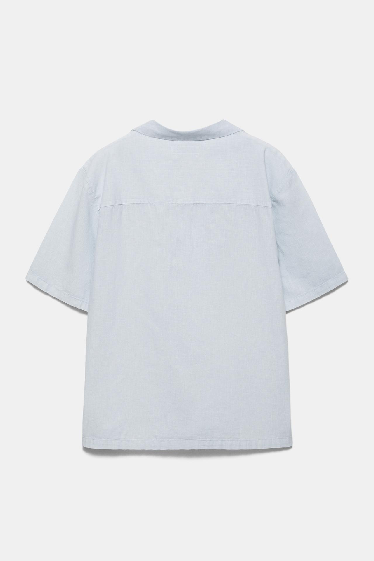 Short sleeve linen blend shirt — Pale blue