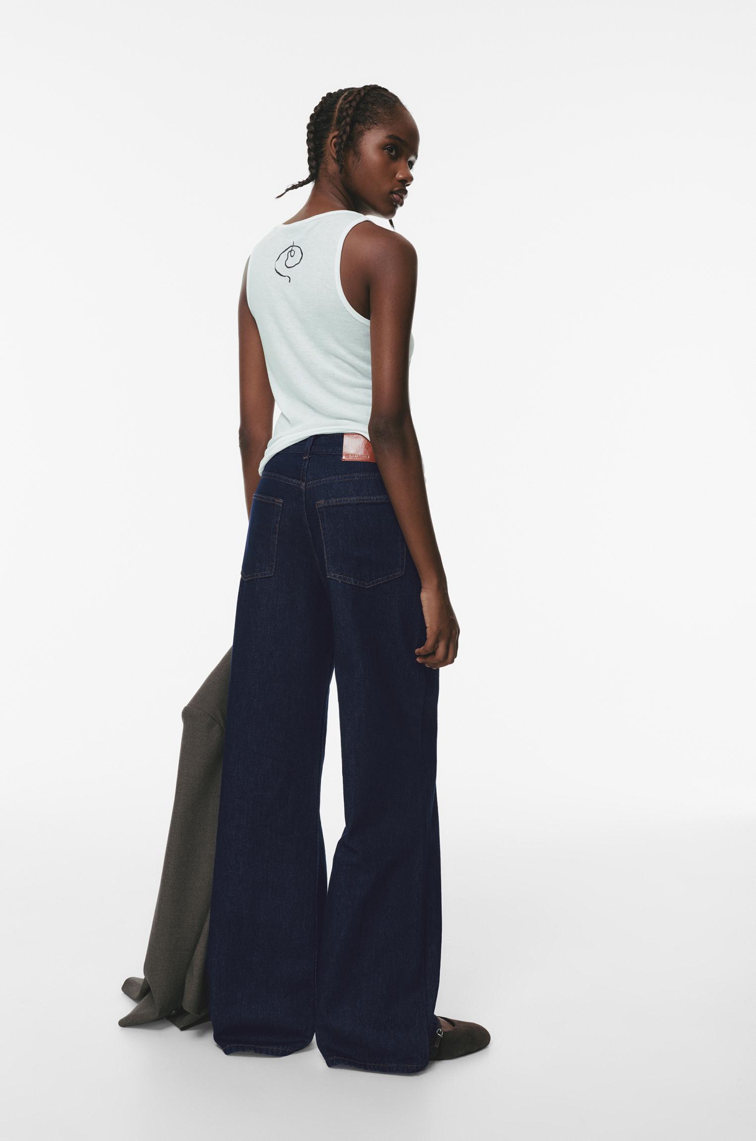 Wide leg jeans with crossover waistband — Navy