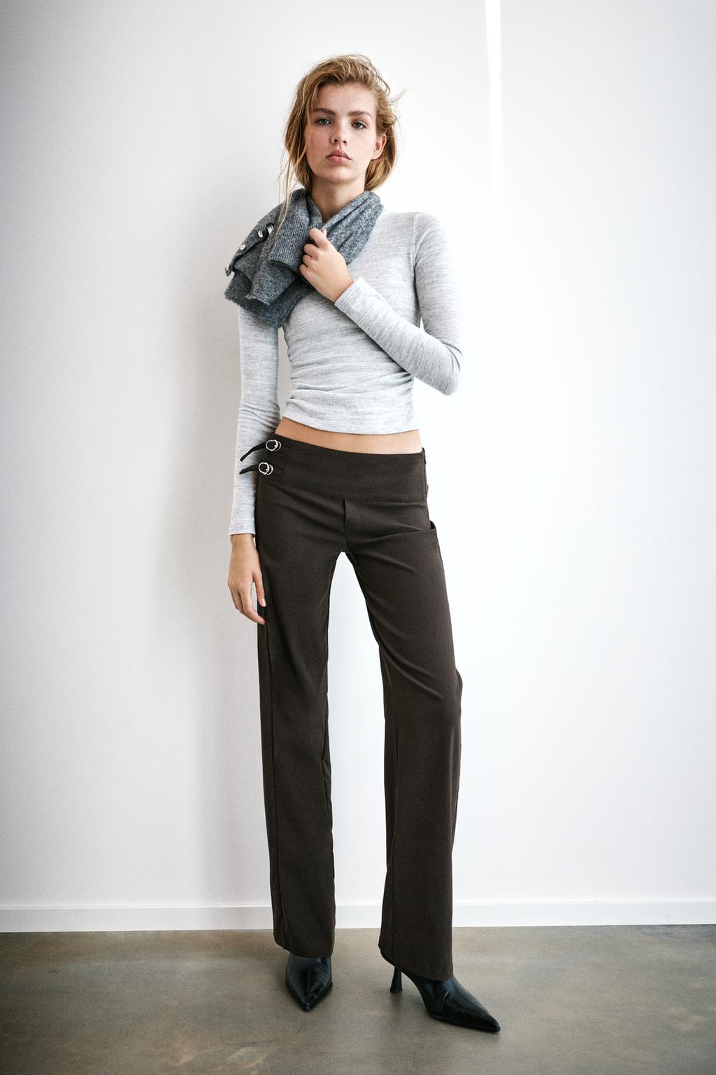 Straight double-buckle trousers