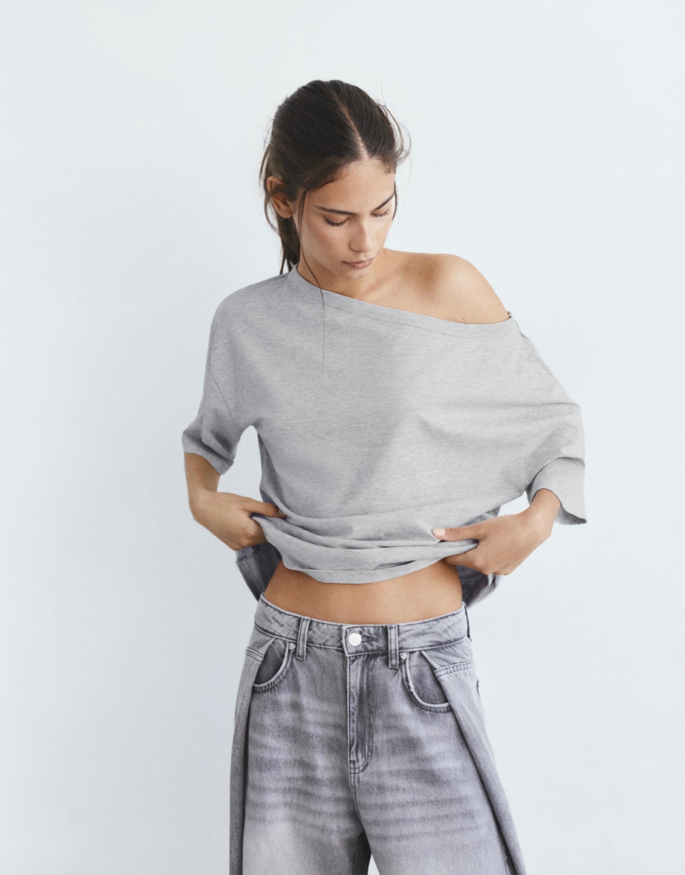 Asimetrik kısa kollu t-shirt - Görsel 6