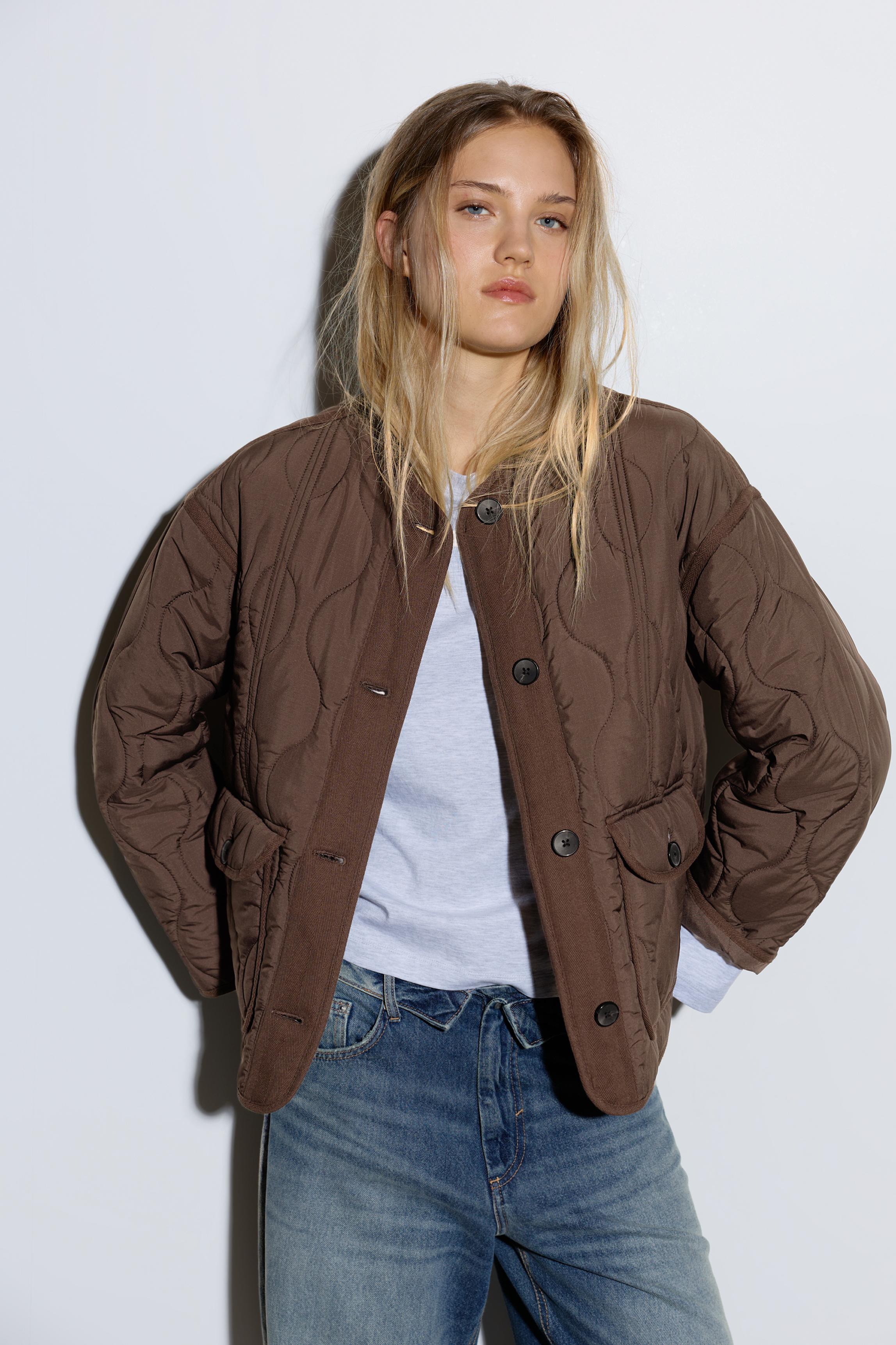Puffer jacket with pockets — Brown