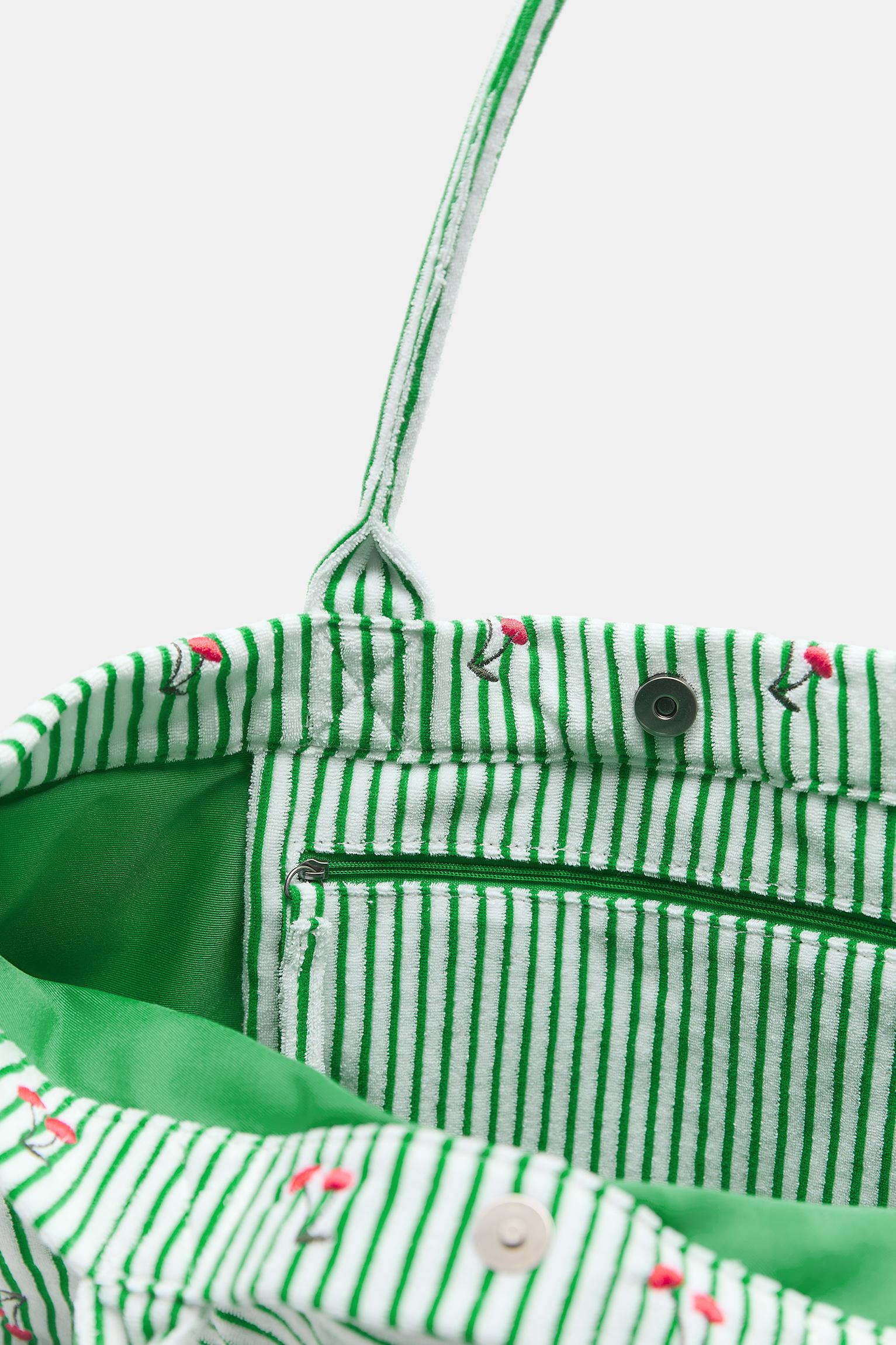 Striped towel shopper bag — Khaki