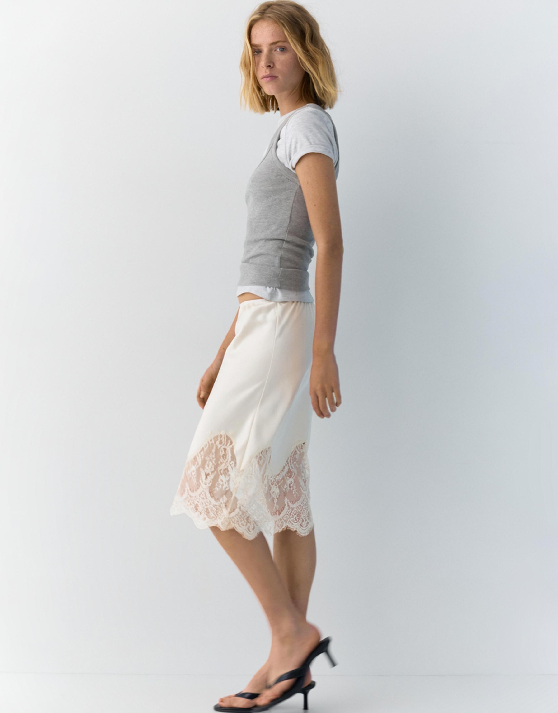 Dantel detaylı midi etek - Görsel 23