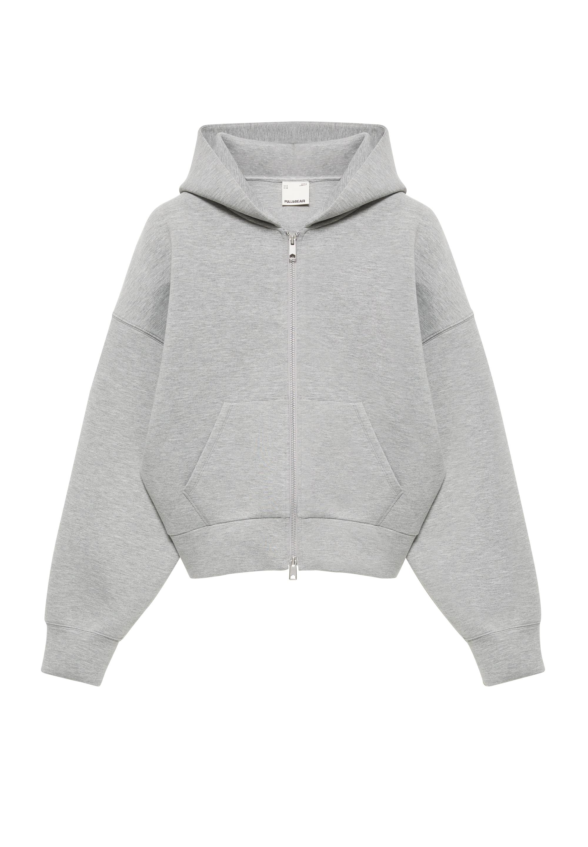 Neoprene-effect zip hoodie — Grey marl