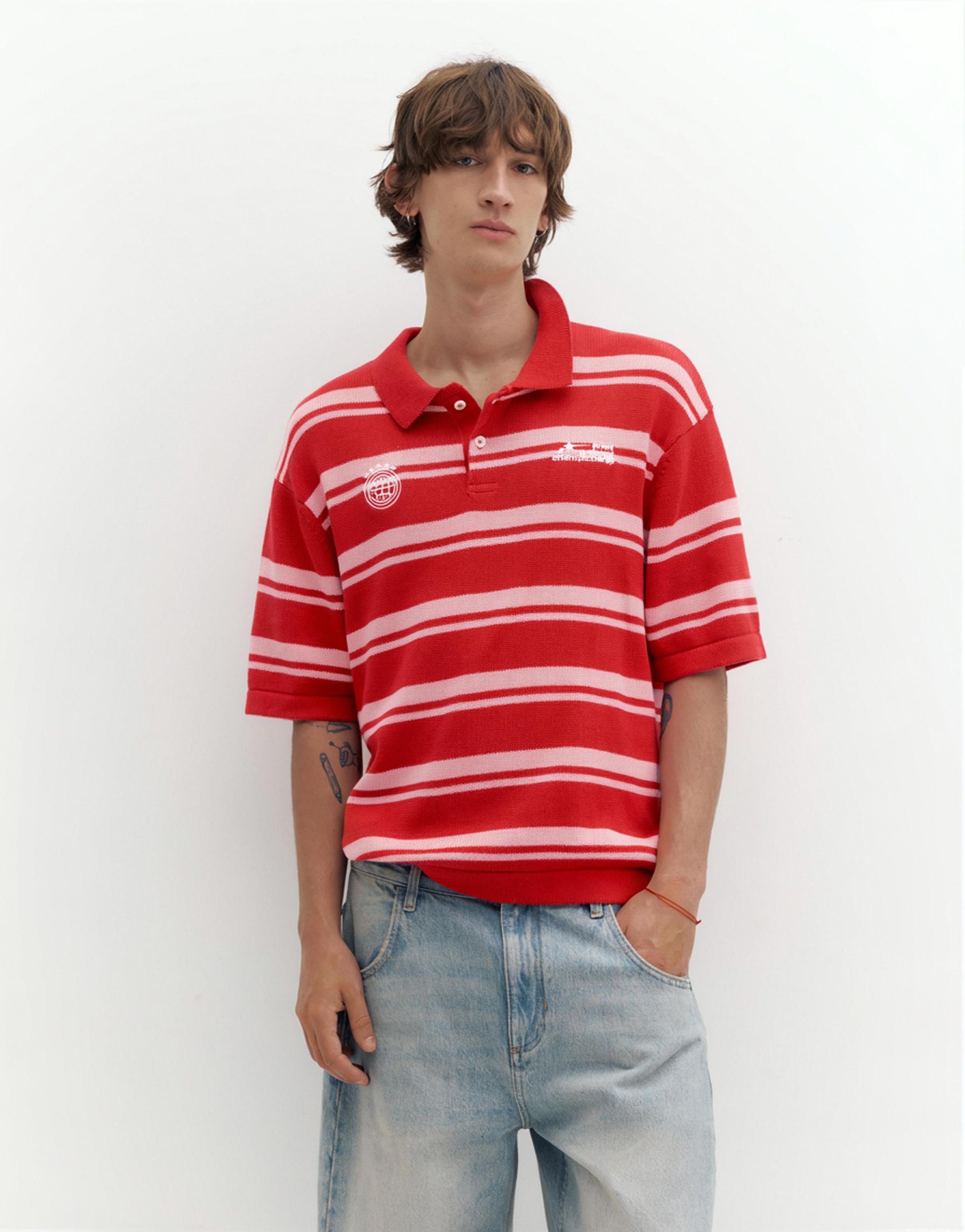STWD striped knit polo shirt — Red