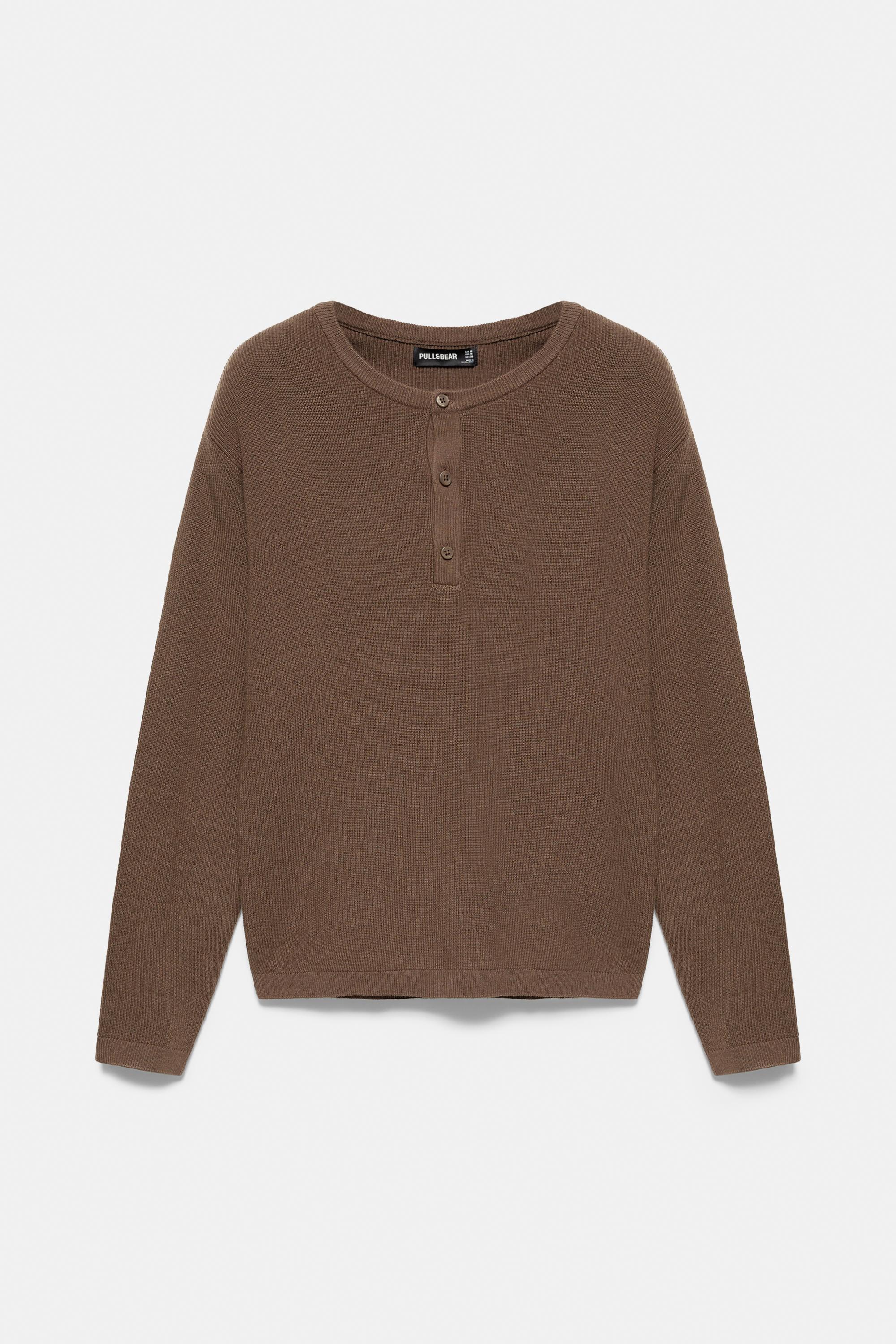 Henley neck jumper — Chocolate