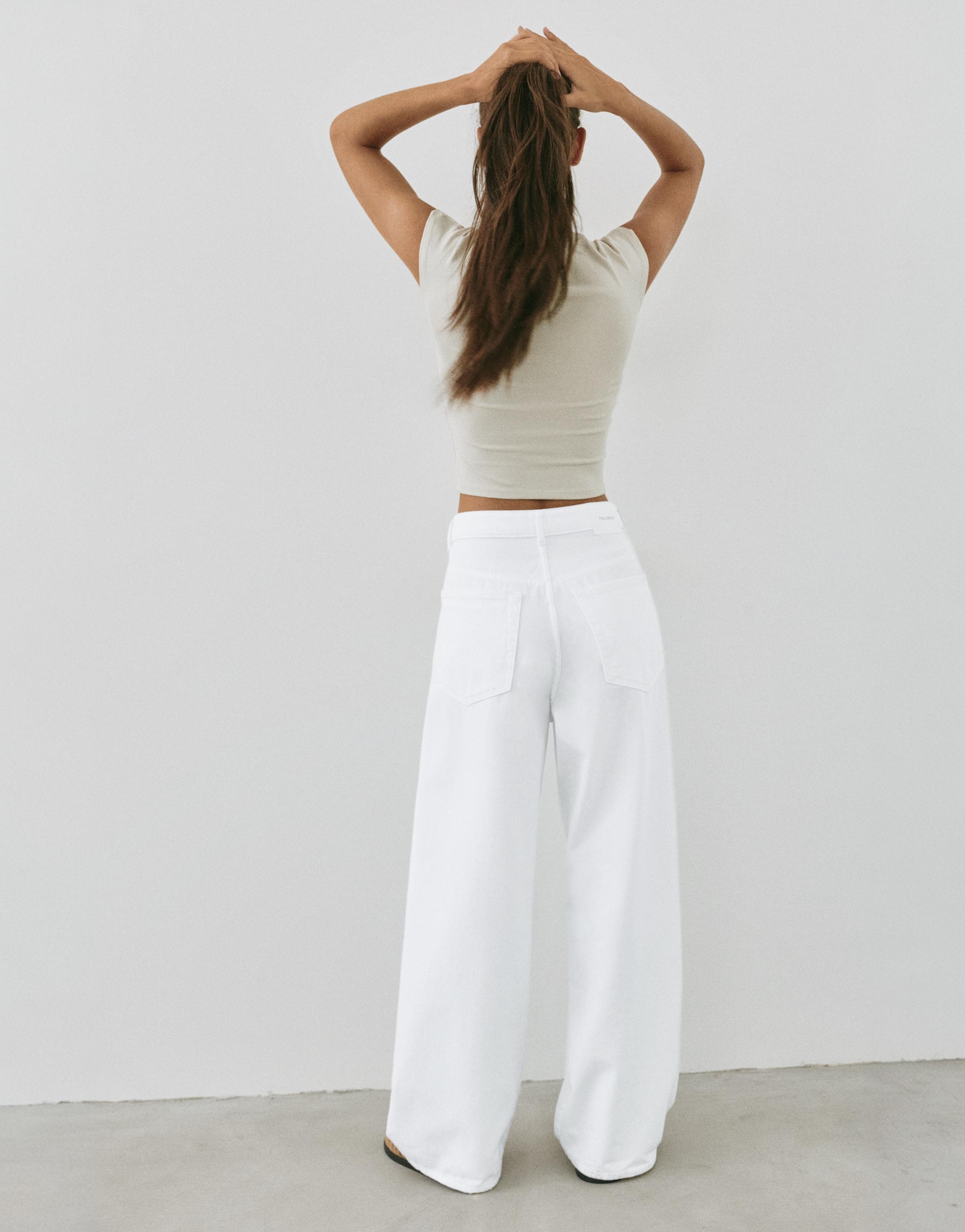 Pleated balloon fit baggy jeans — White
