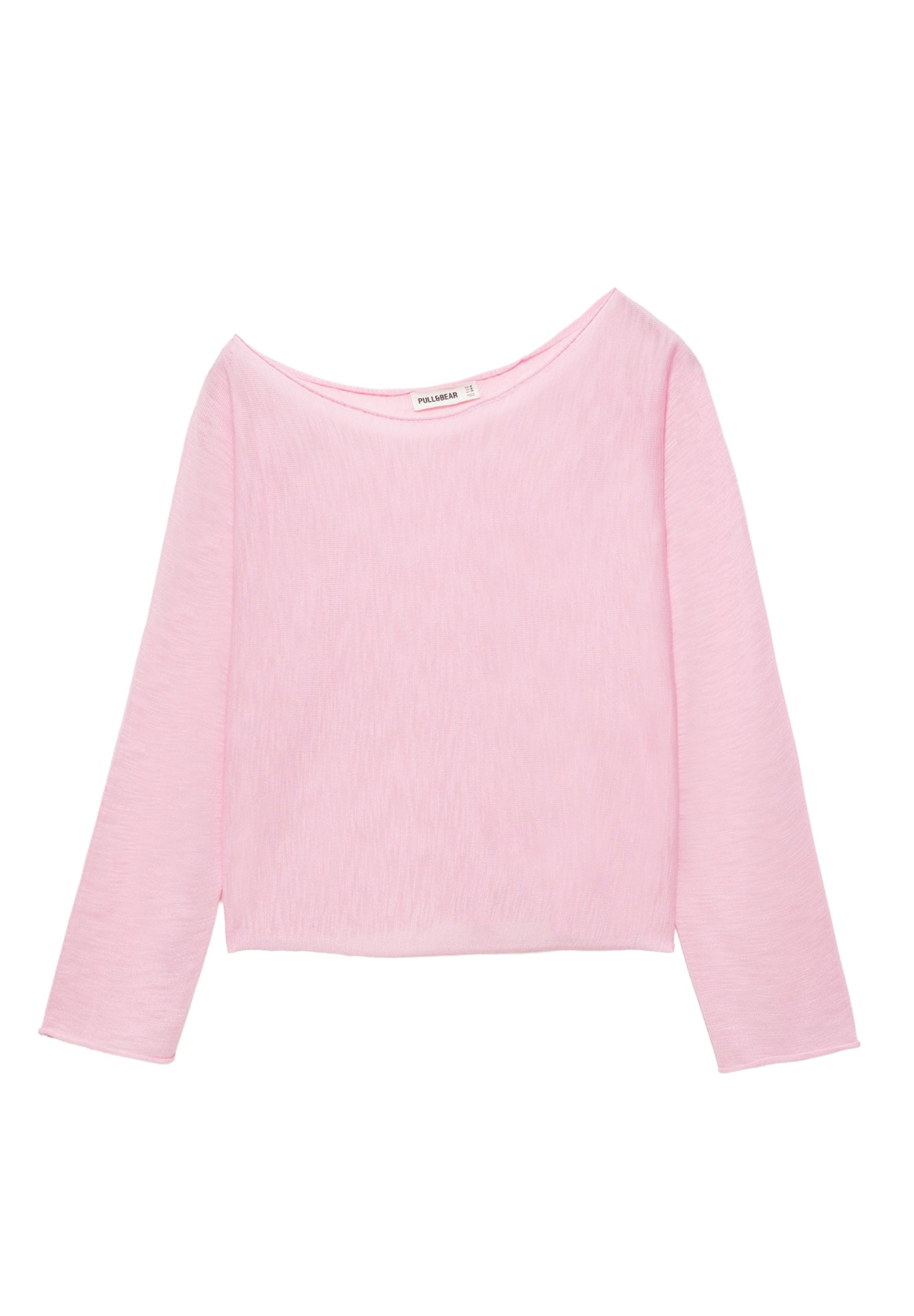 Fine knit asymmetric T-shirt — Pink