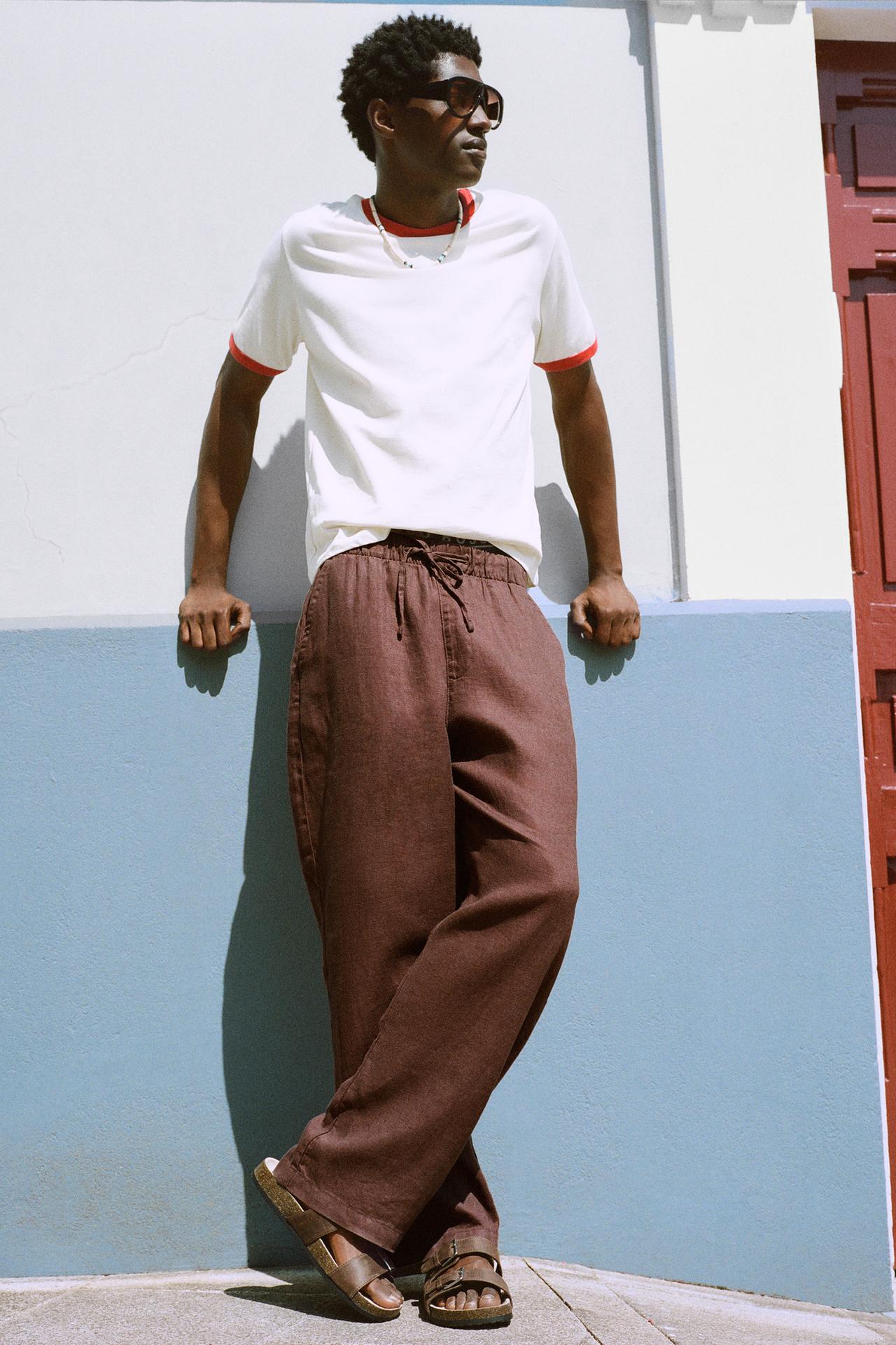 100% linen jogger trousers — Brown