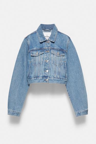 Cropped rhinestone denim jacket — Medium blue 5