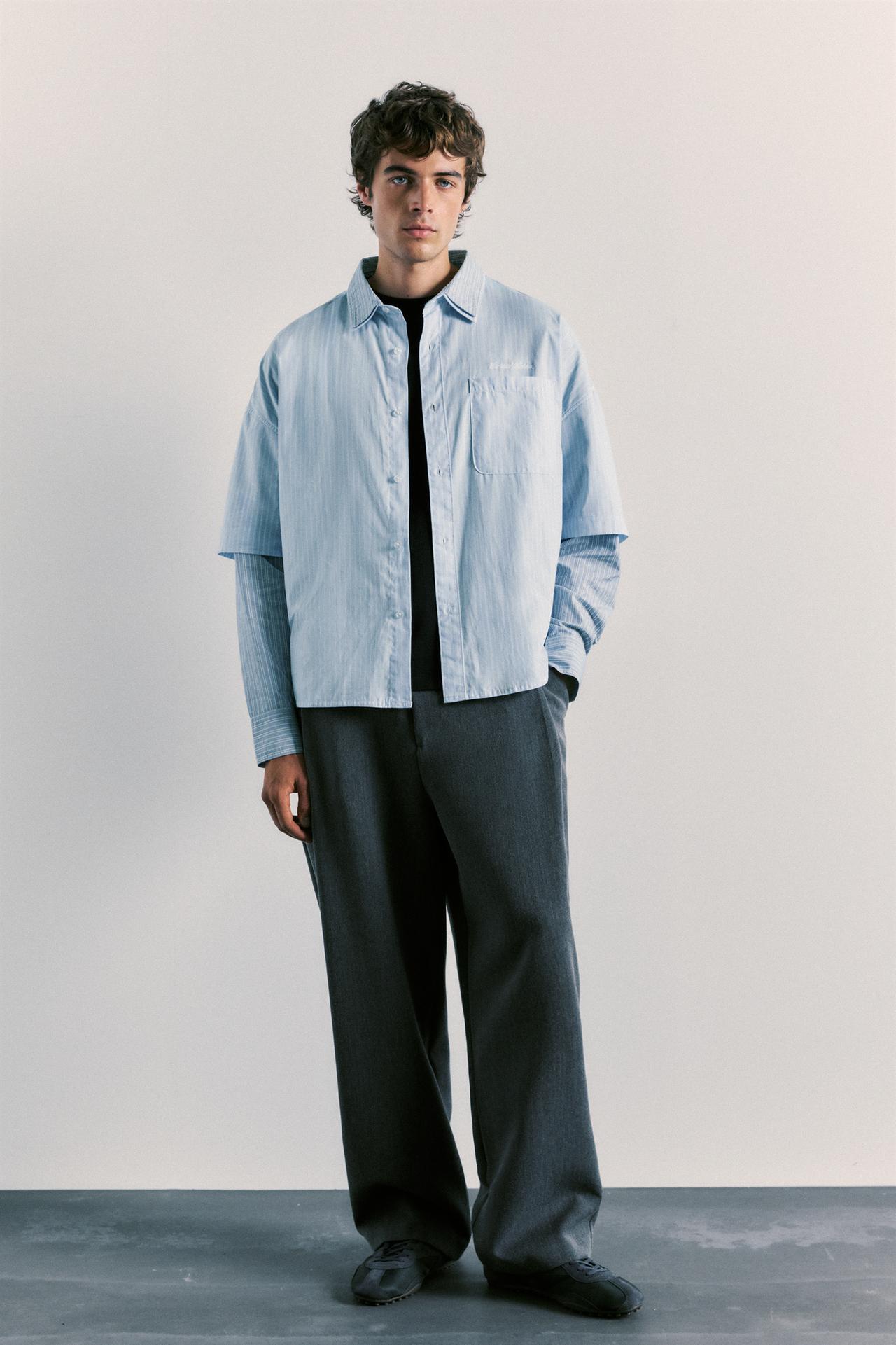 Double long sleeve striped shirt — Blue