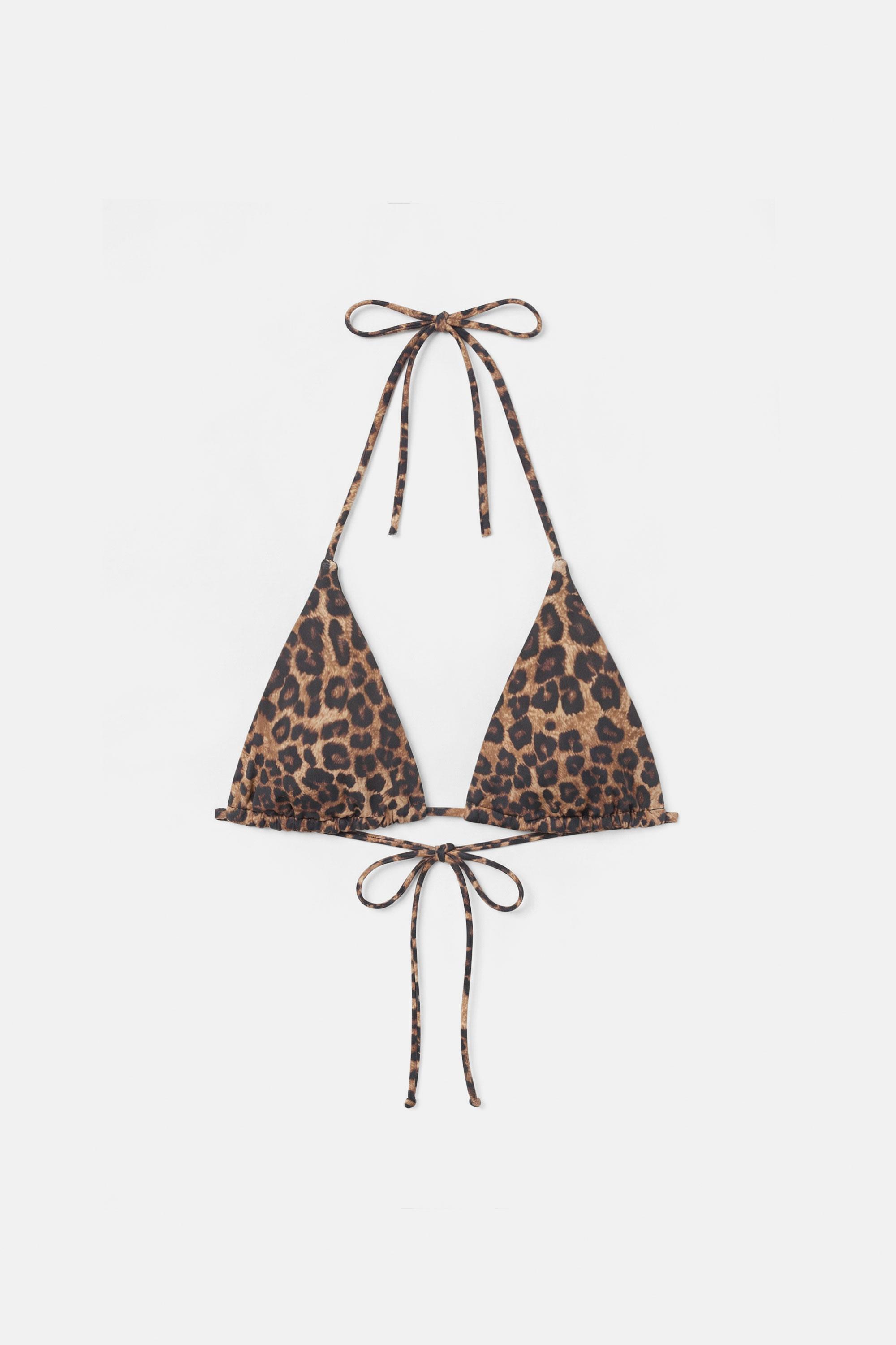 Leopard print triangle bikini top — Black