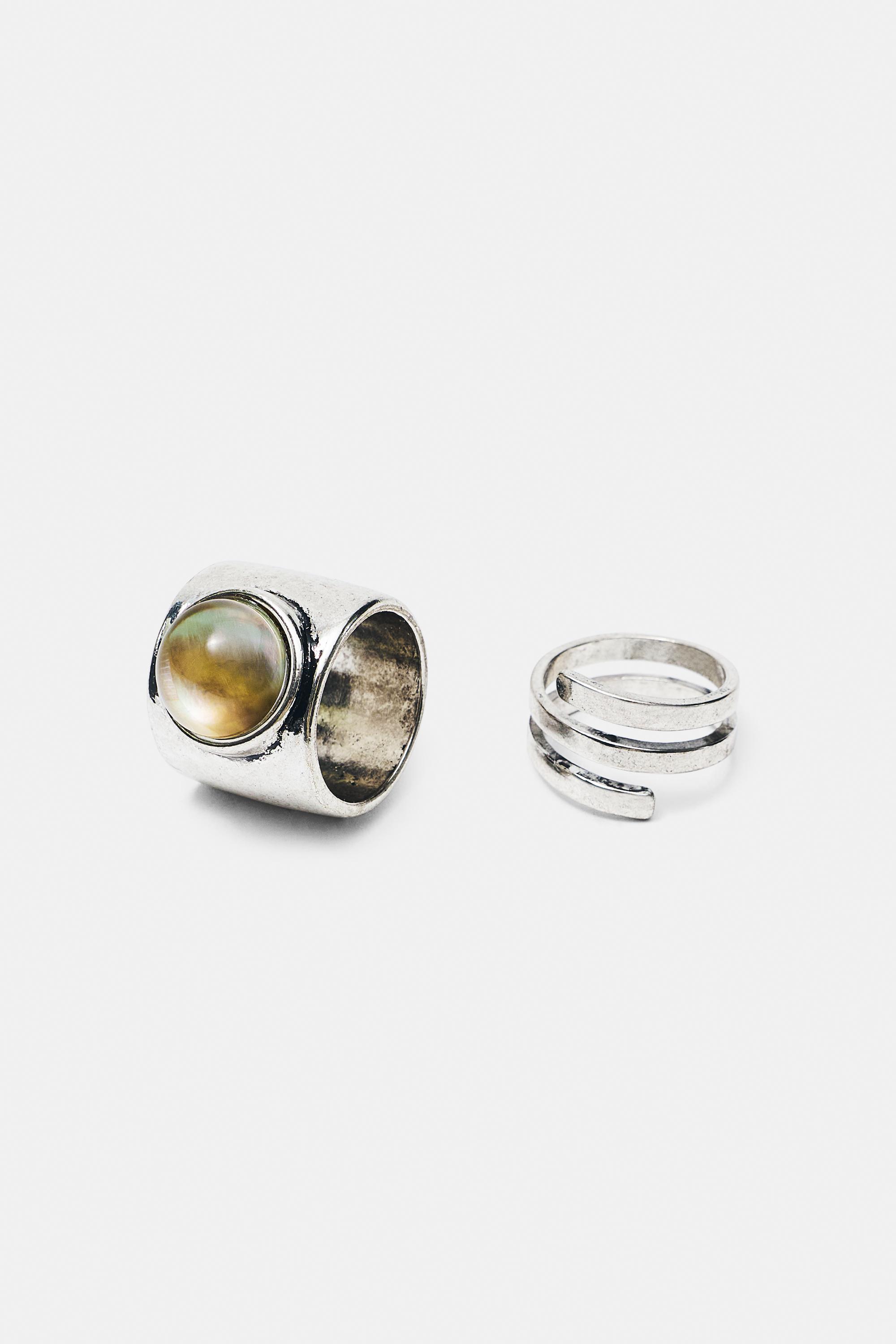 2-pack of stone rings — Silver