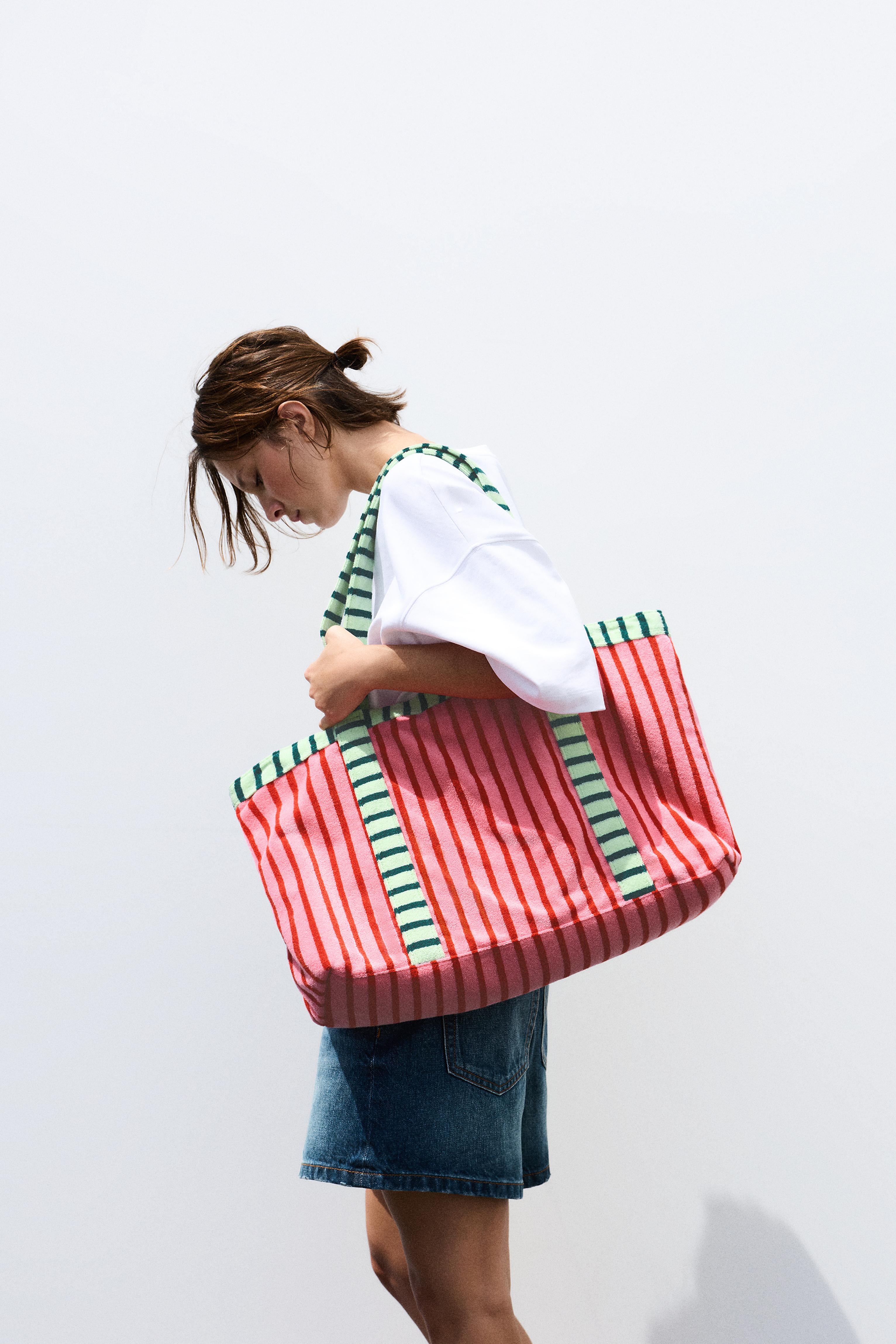 Striped towelling shopper bag — Pink