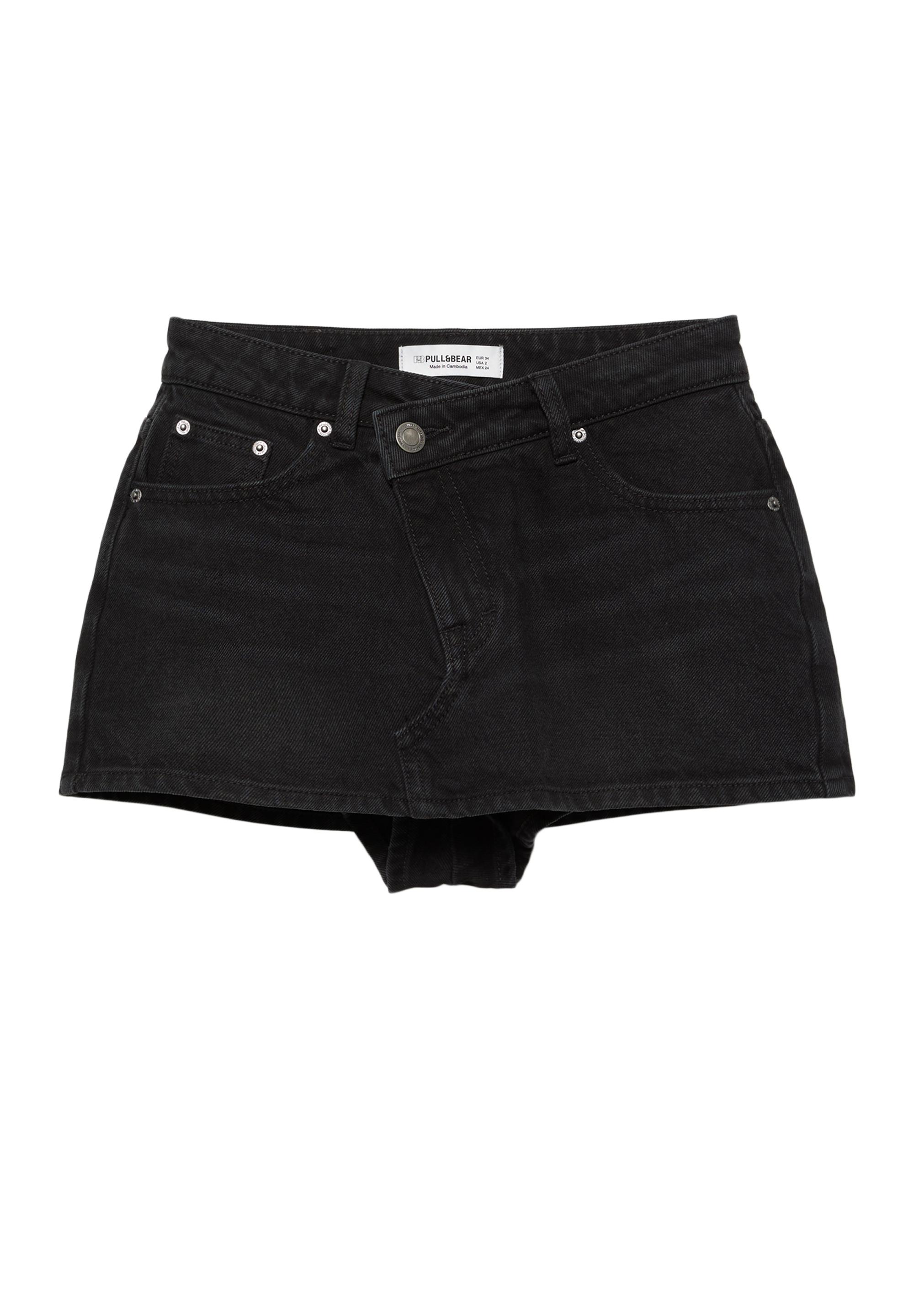 Cross-waist denim skort — Black