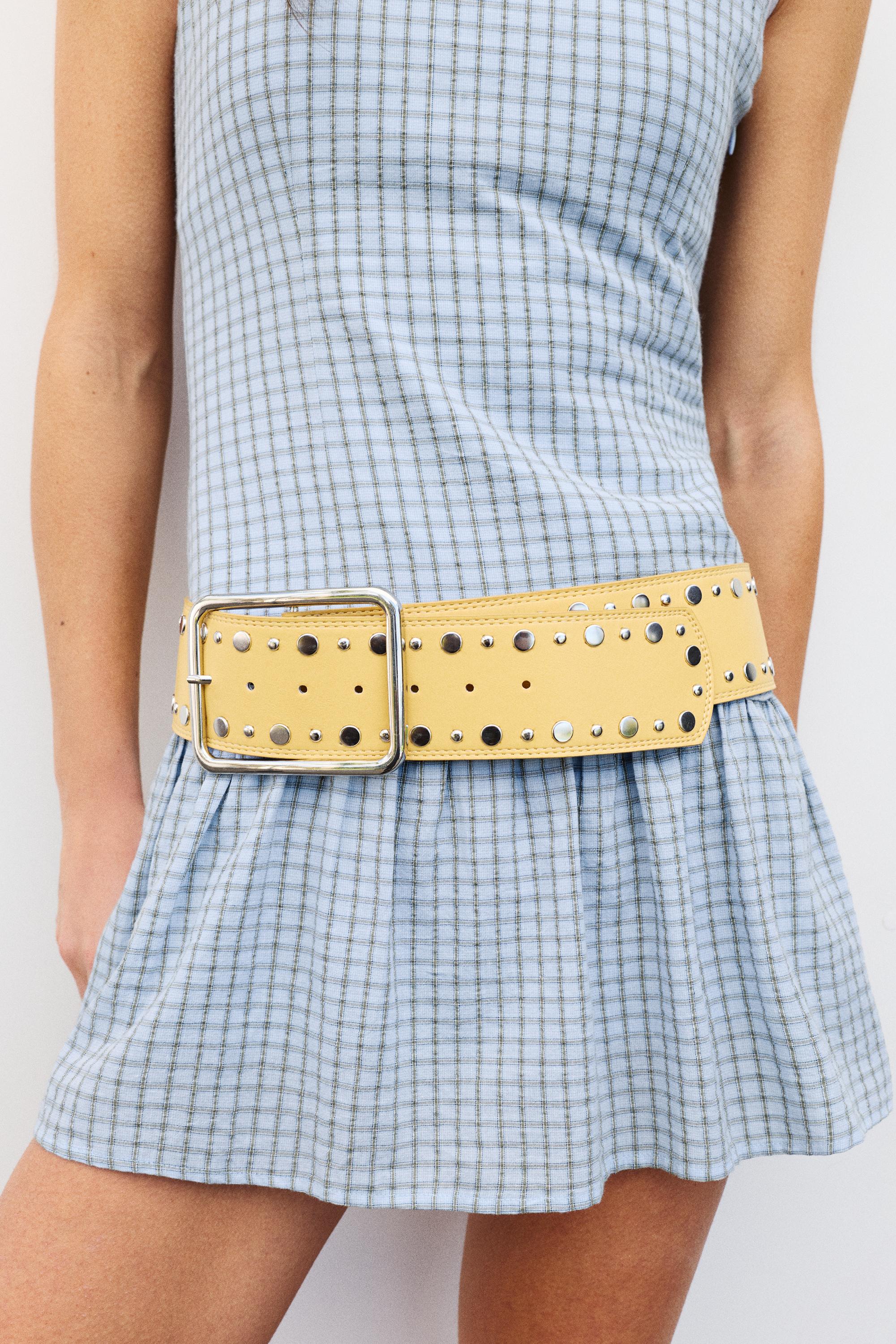 Short check dress with voluminous hem — Sky blue